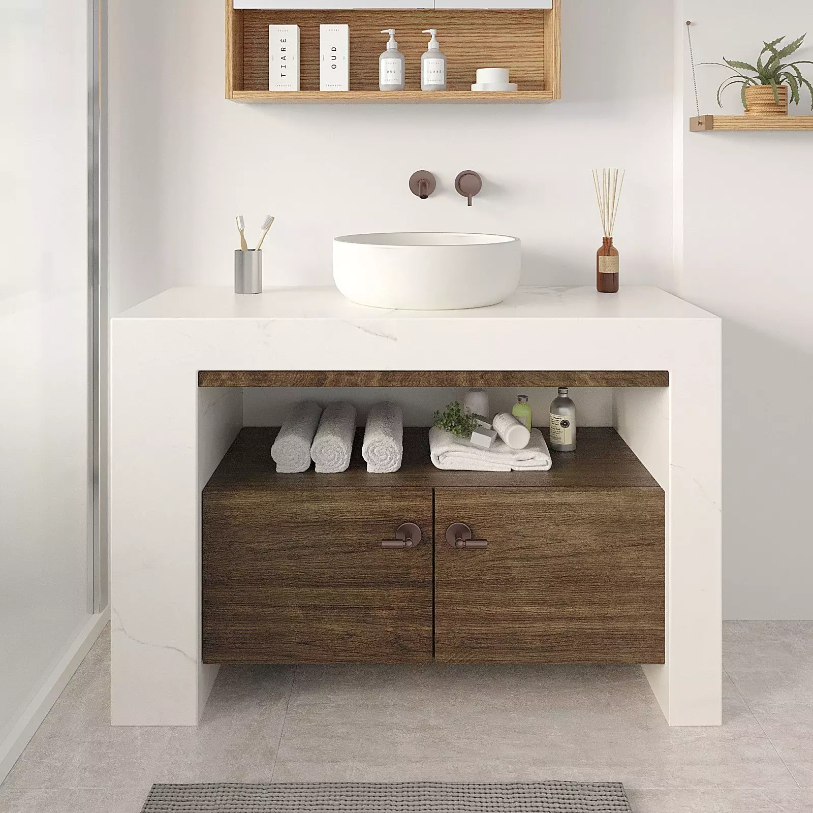 Bathroom vanity cabinet with bowl sink Free 3D model_0
