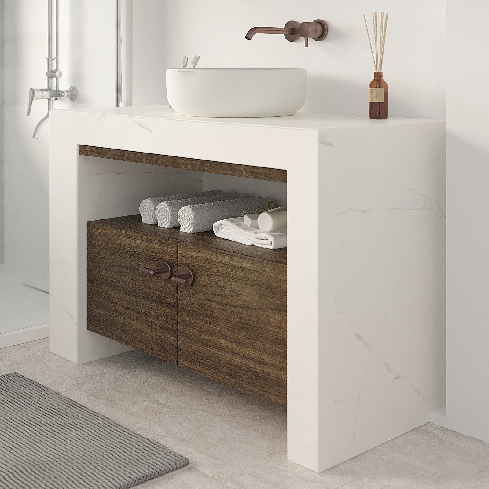 Bathroom vanity cabinet with bowl sink Free 3D model_7