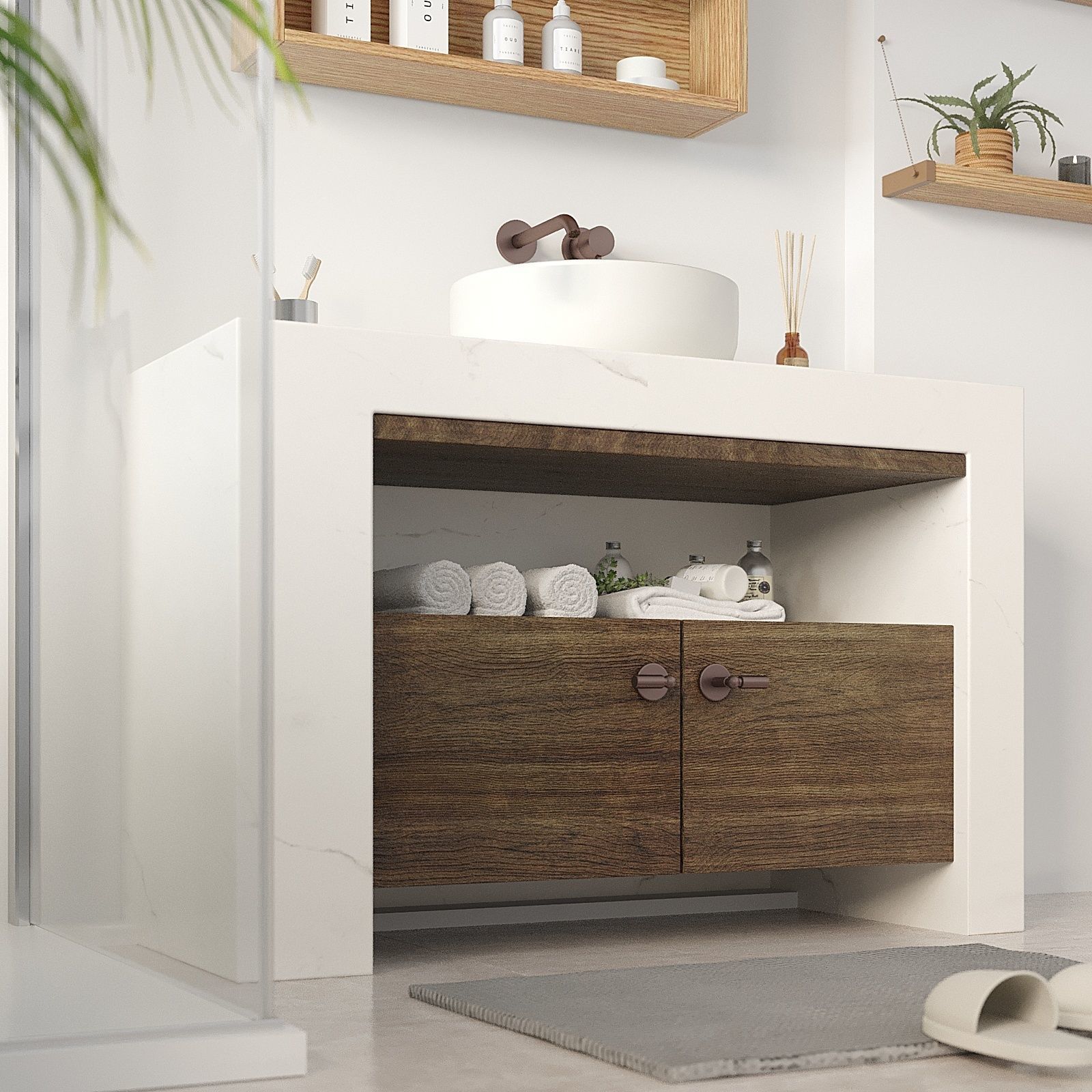 Bathroom vanity cabinet with bowl sink Free 3D model_4