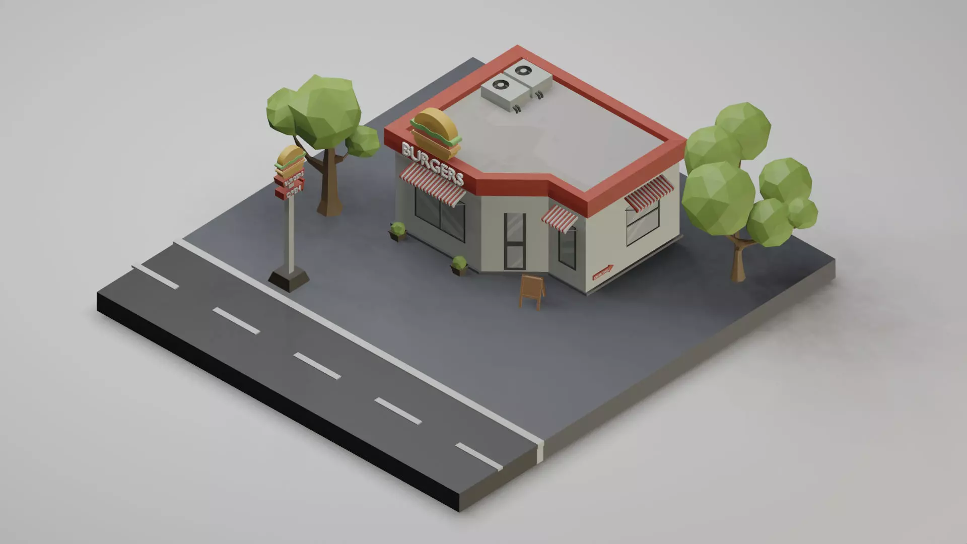3d low poly burger house Low-poly 3D model_0