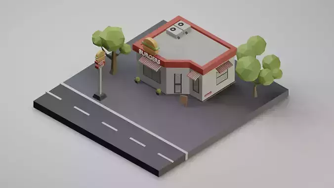 3d low poly burger house