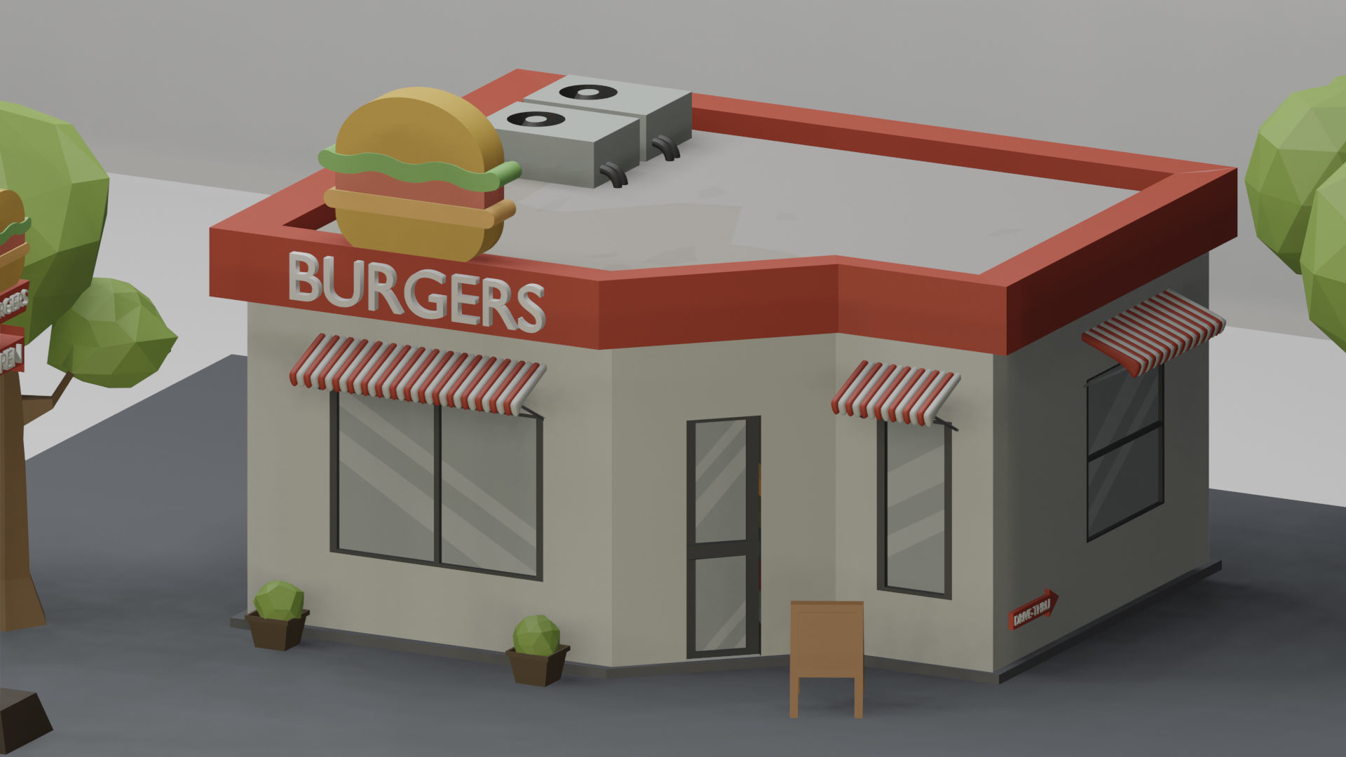 3d low poly burger house Low-poly 3D model_1