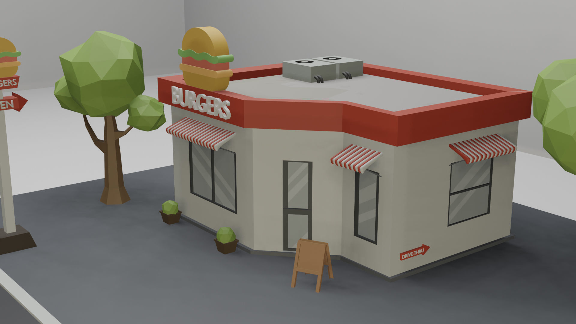 3d low poly burger house Low-poly 3D model_3