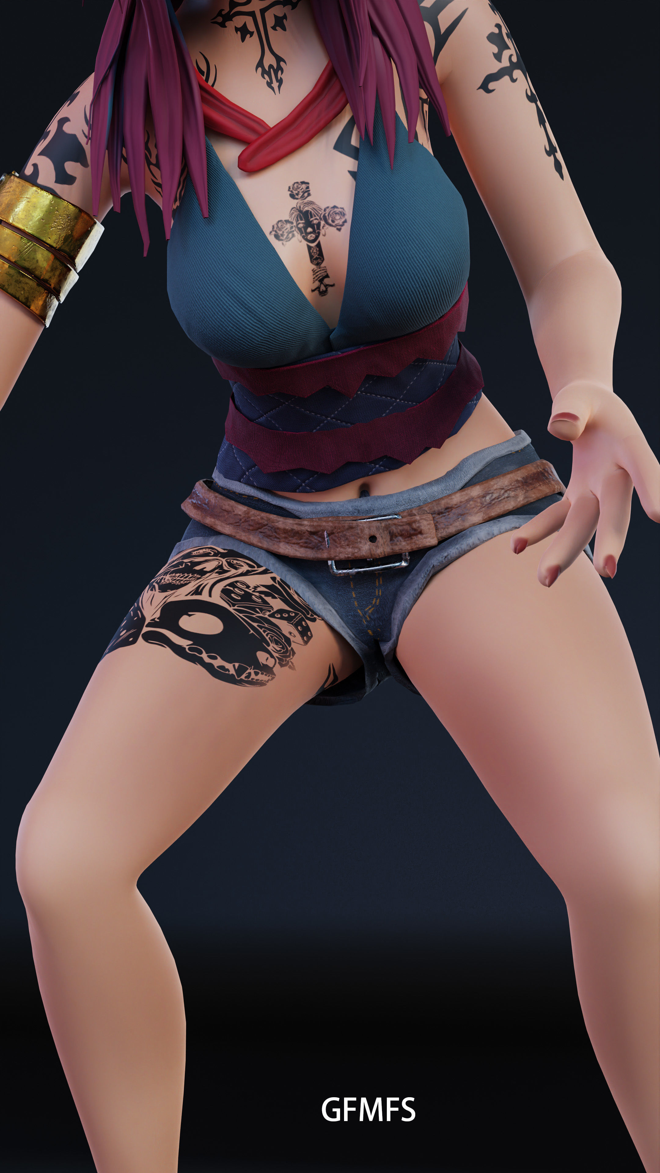 wild stylized girl  animation ready Free low-poly 3D model_11