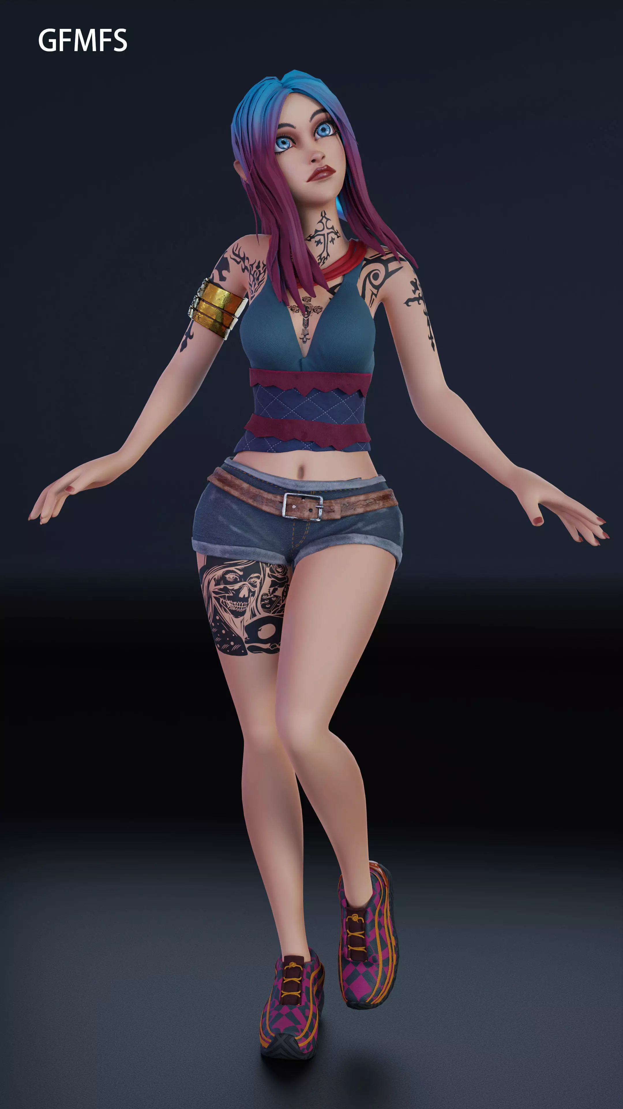 wild stylized girl  animation ready Free low-poly 3D model_0