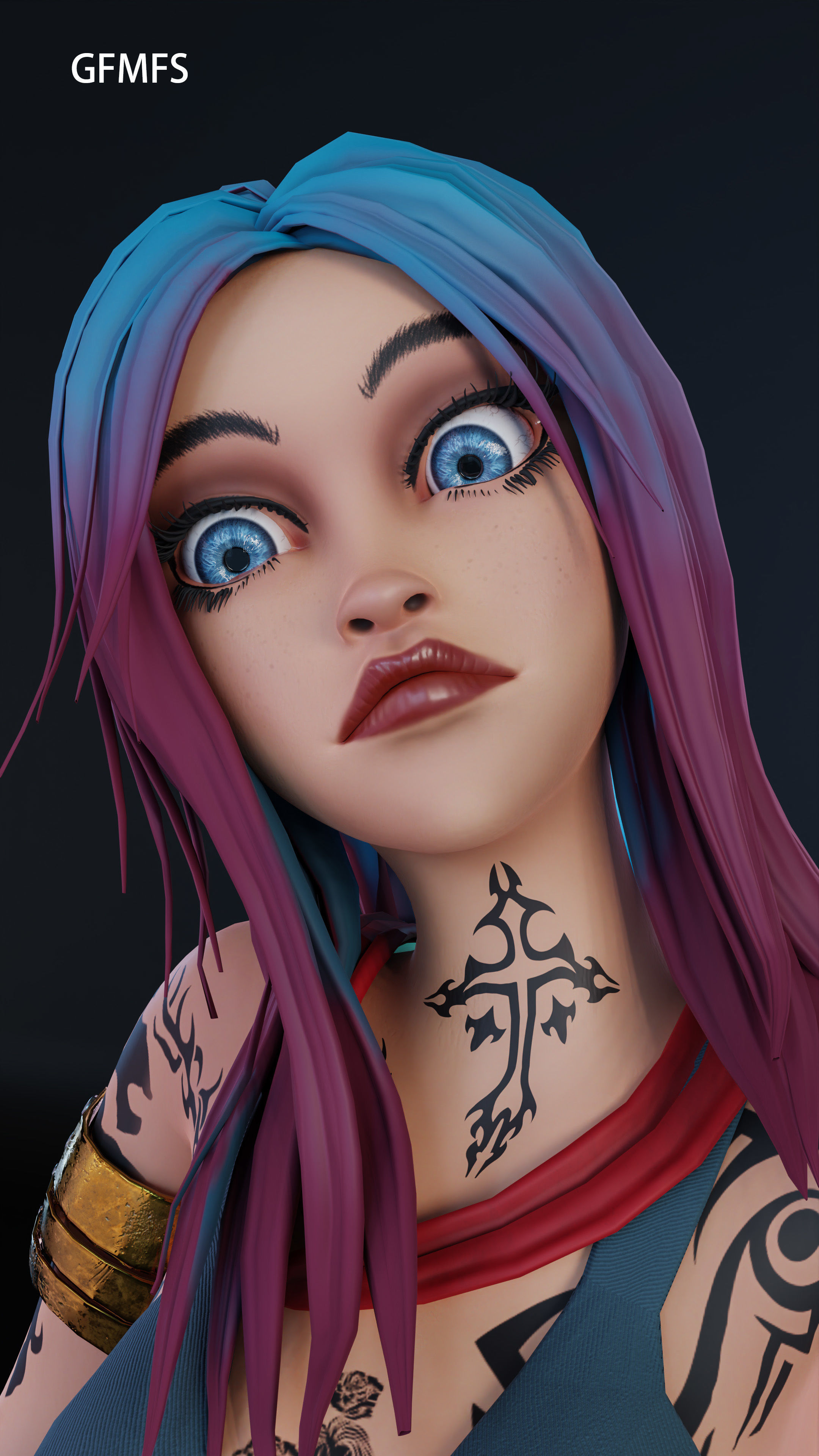 wild stylized girl  animation ready Free low-poly 3D model_4