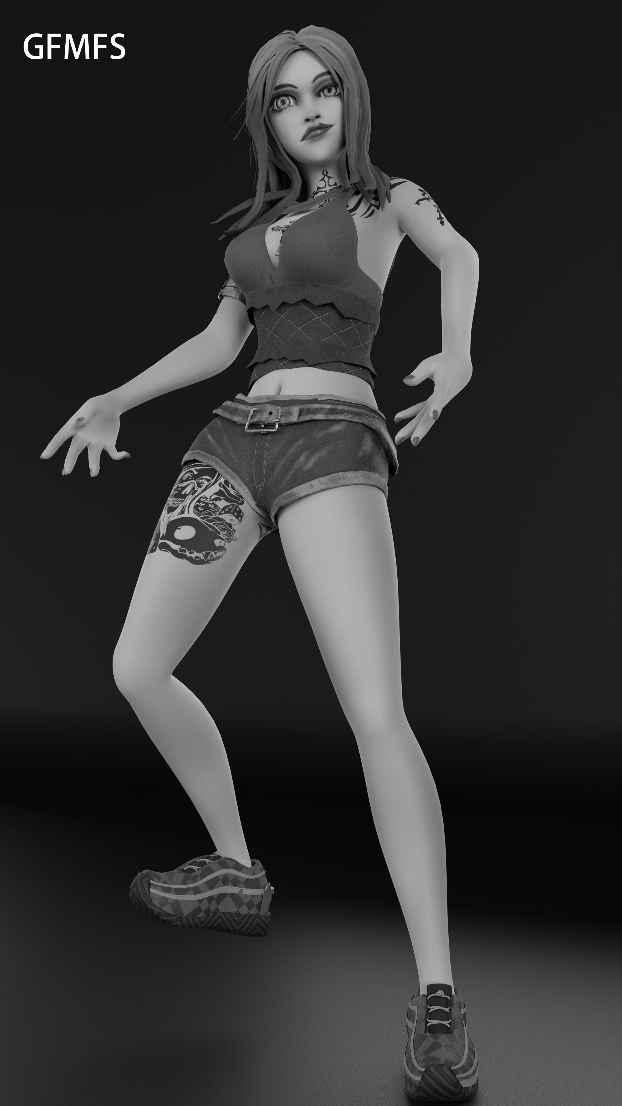 wild stylized girl  animation ready Free low-poly 3D model_8