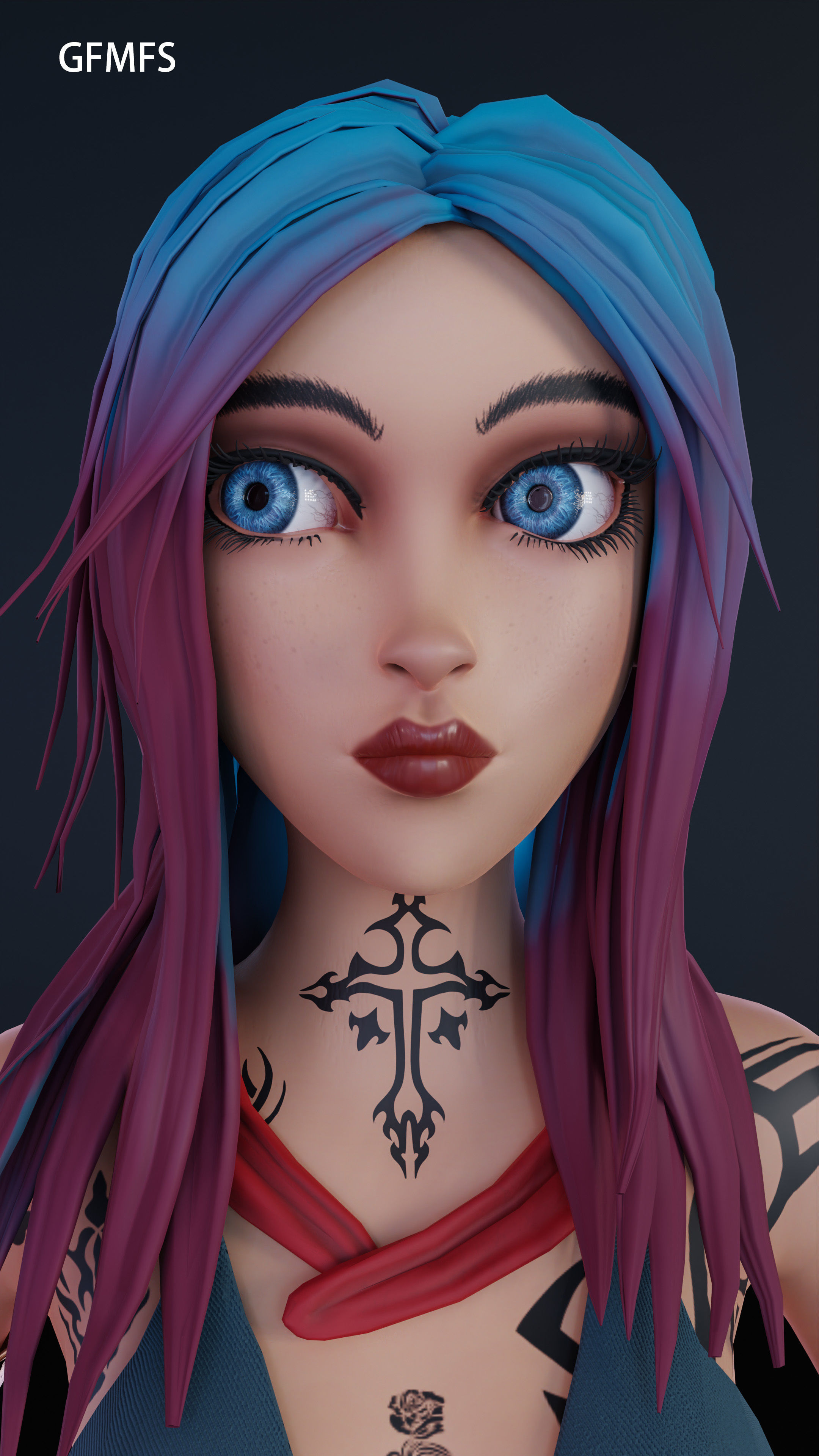 wild stylized girl  animation ready Free low-poly 3D model_6