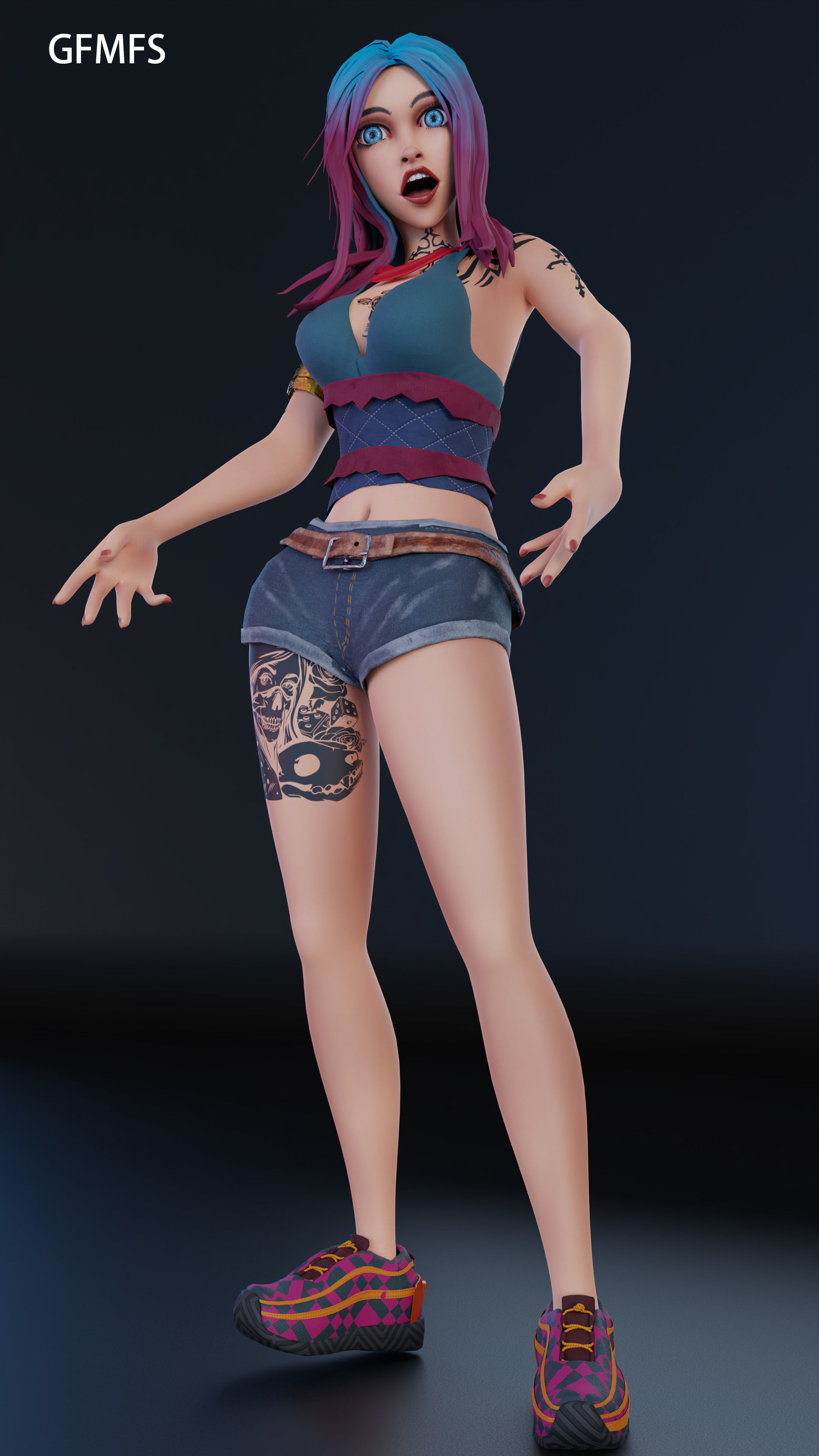 wild stylized girl  animation ready Free low-poly 3D model_9