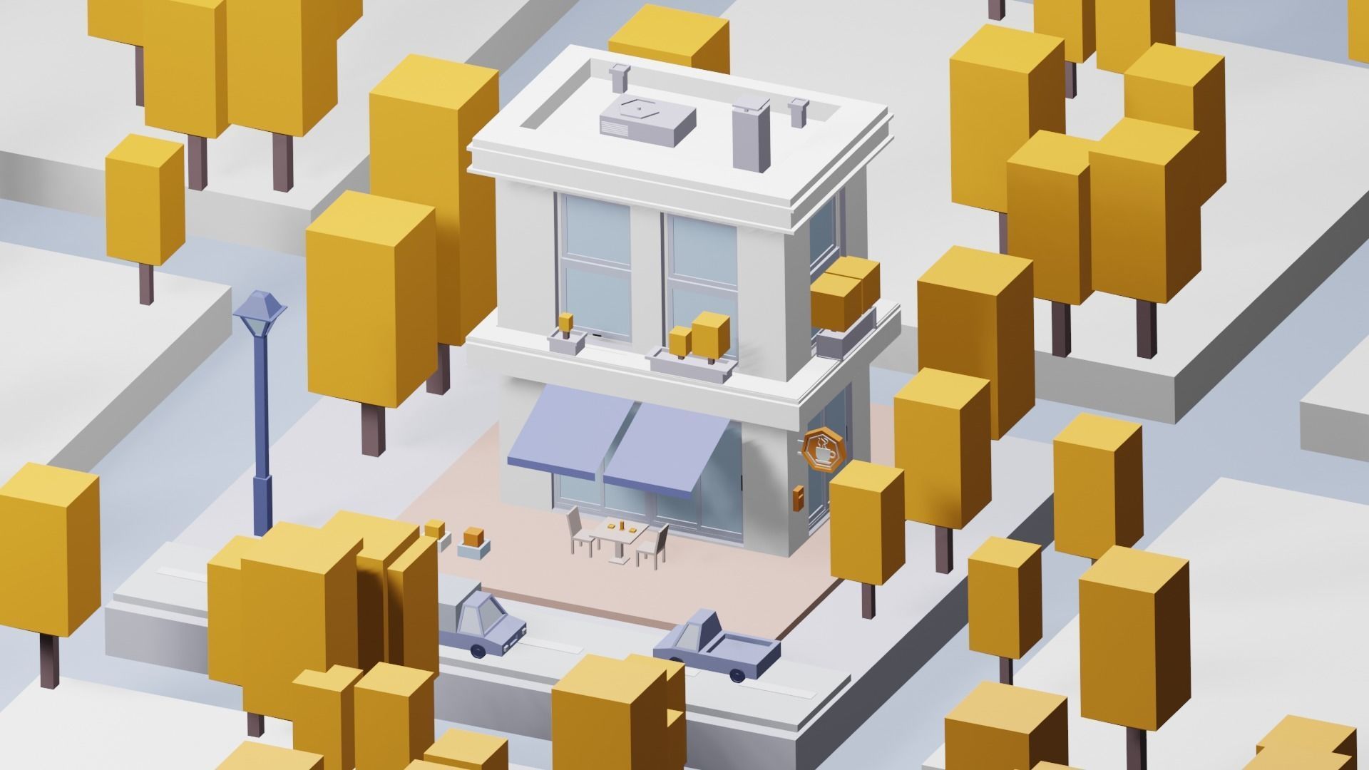 low-poly cafe building  3D model_1