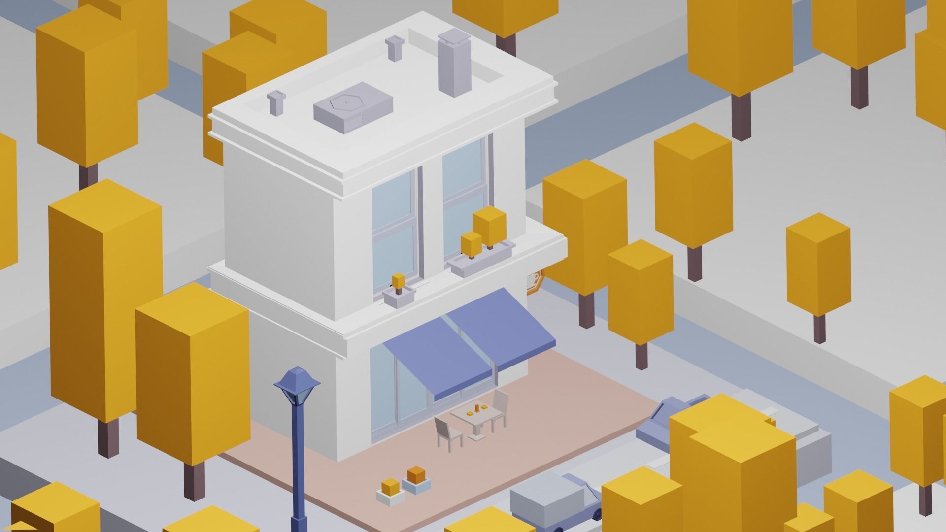 low-poly cafe building  3D model_2
