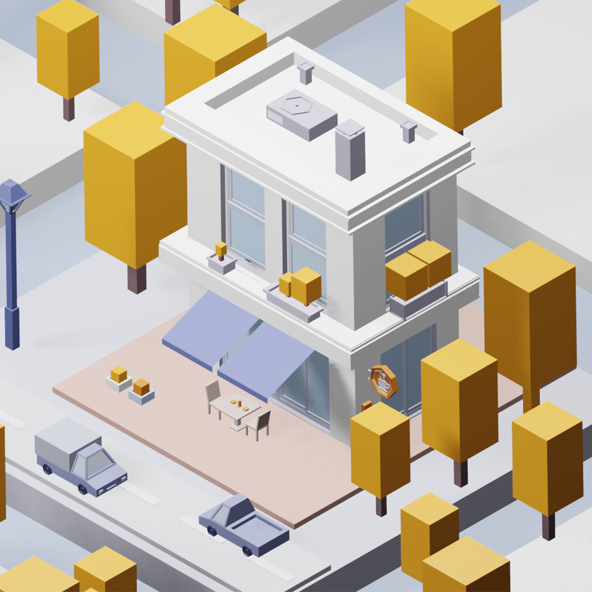 low-poly cafe building  3D model_6