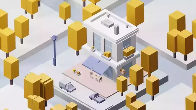 low-poly cafe building 