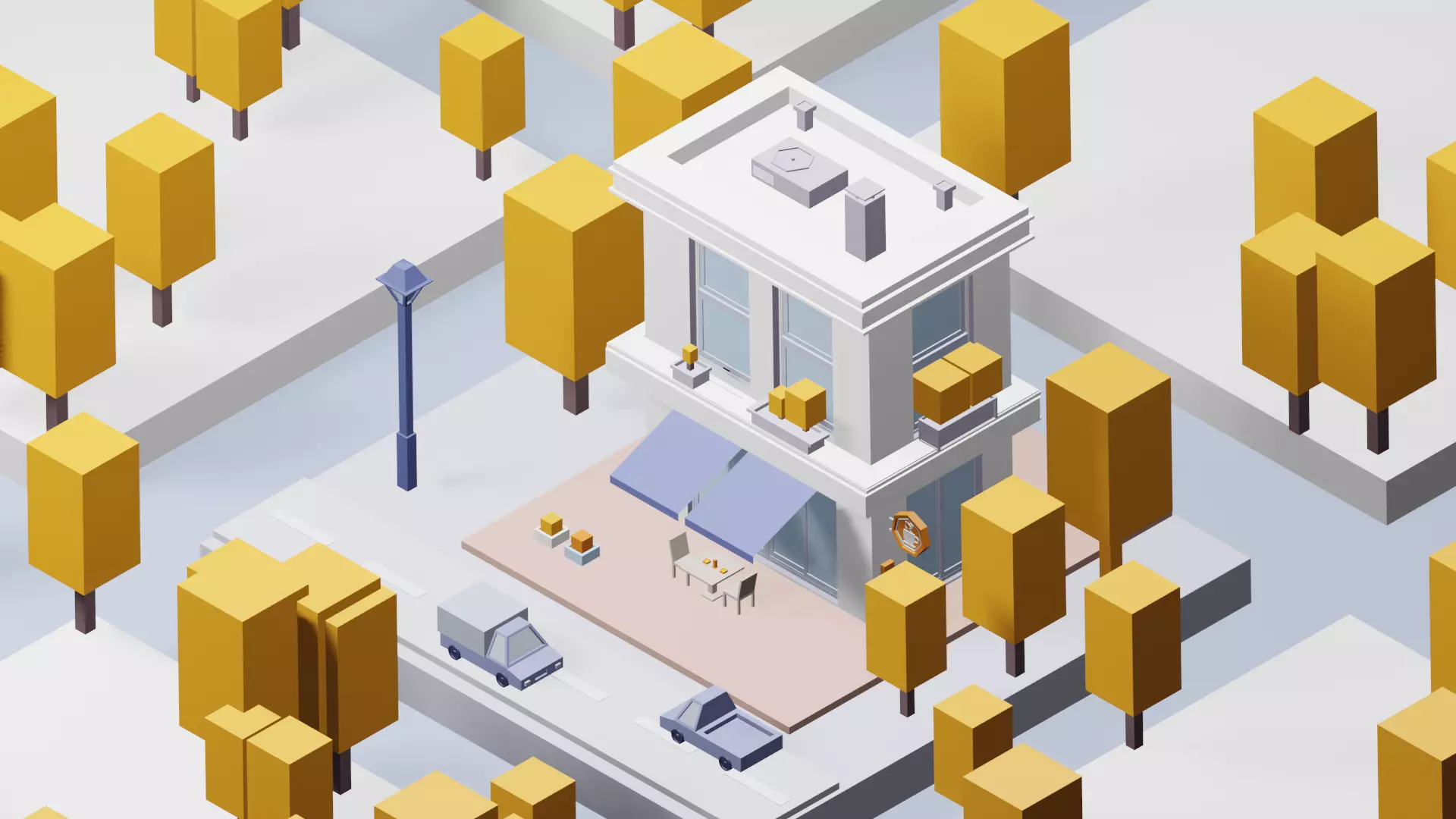 low-poly cafe building  3D model_0