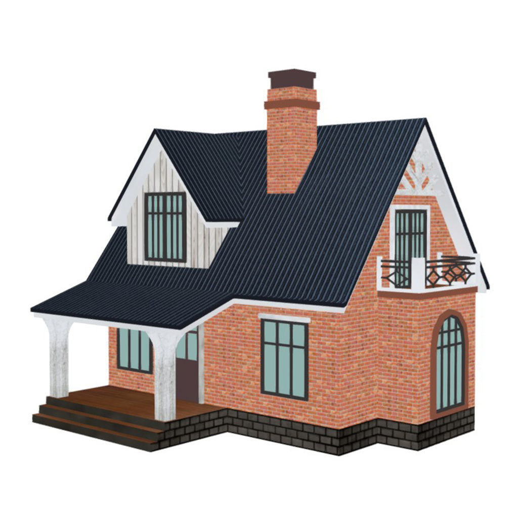 American Style Cottage - Town House Model  Low-poly 3D model_8