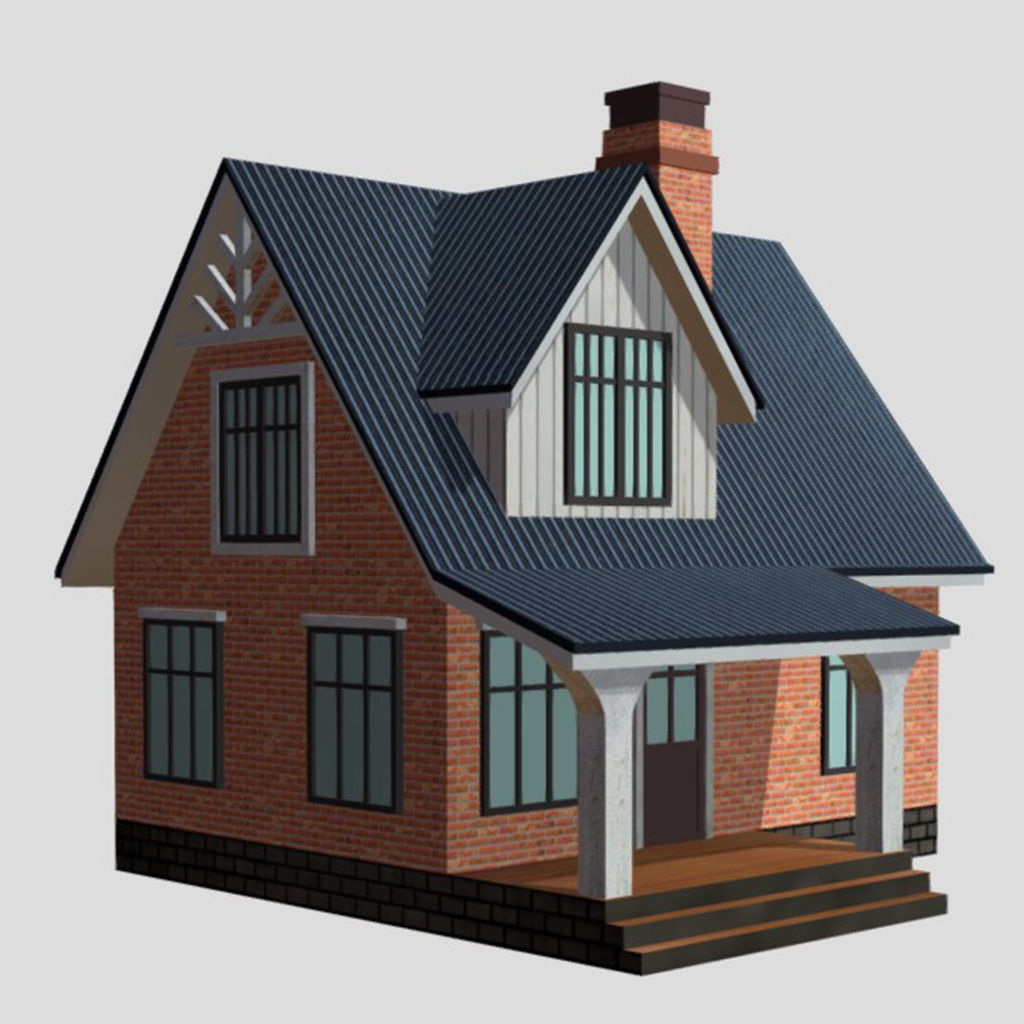 American Style Cottage - Town House Model  Low-poly 3D model_1