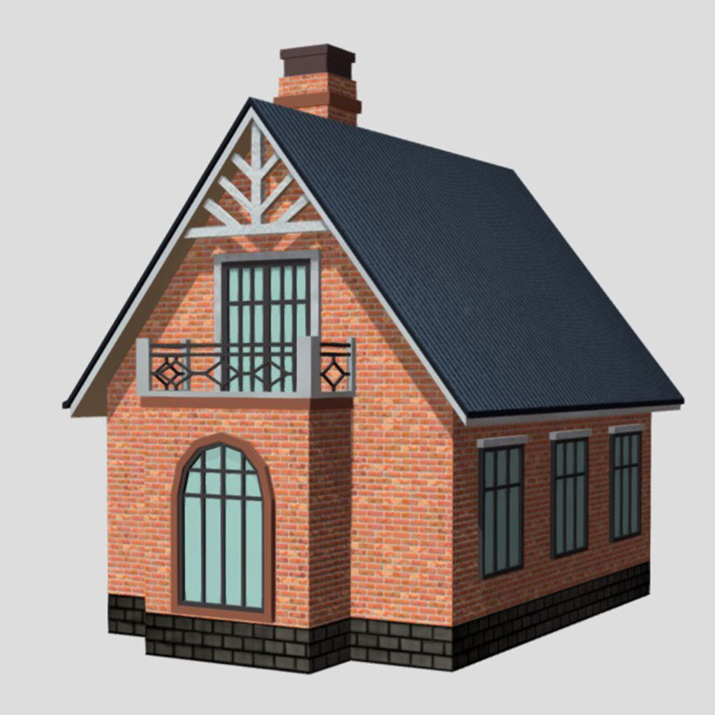 American Style Cottage - Town House Model  Low-poly 3D model_2