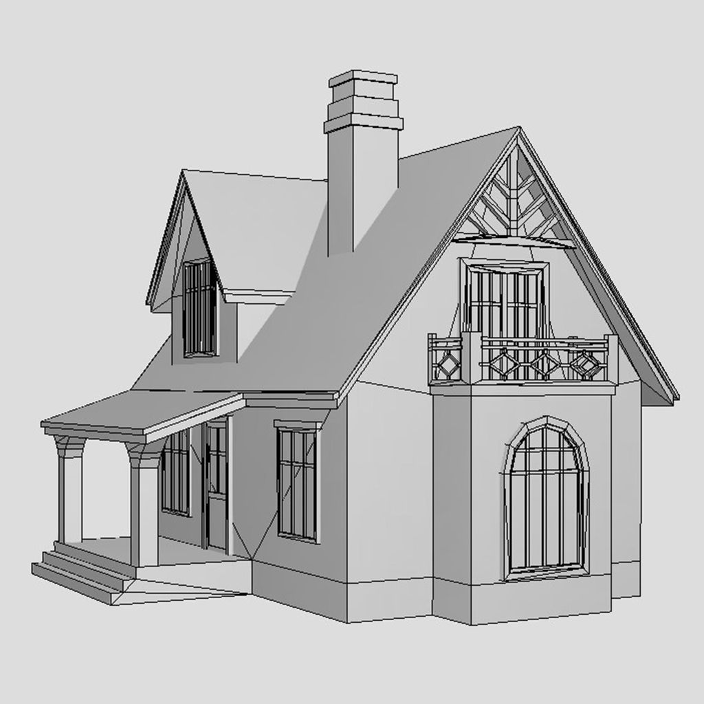 American Style Cottage - Town House Model  Low-poly 3D model_6