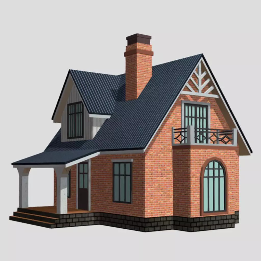 American Style Cottage - Town House Model  Low-poly 3D model_0