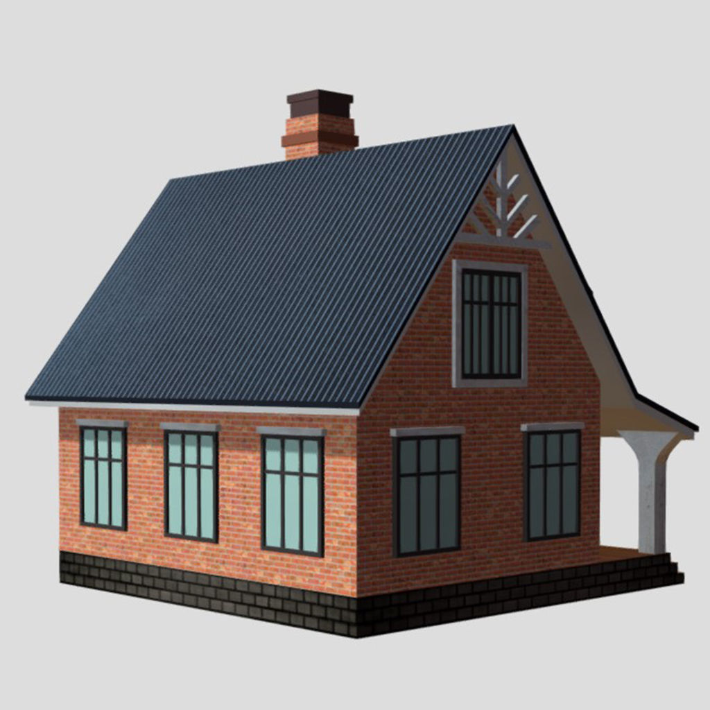 American Style Cottage - Town House Model  Low-poly 3D model_3
