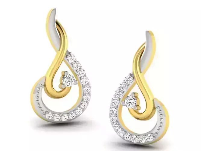 Gold Diamond Women Earring 3D print Model
