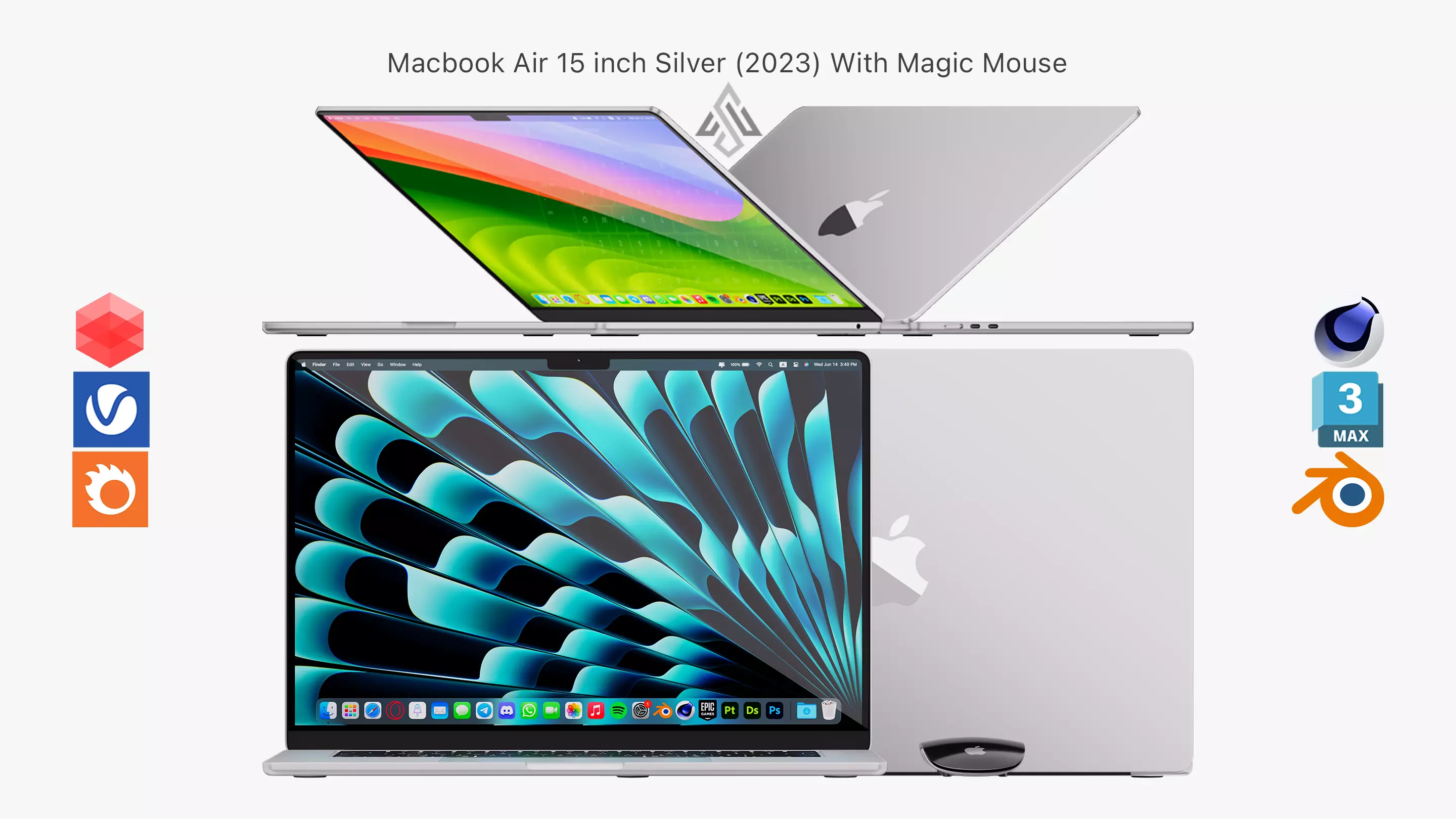 Apple MacBook Air 15 inch Silver 2023 With Magic Mouse 3D model_0