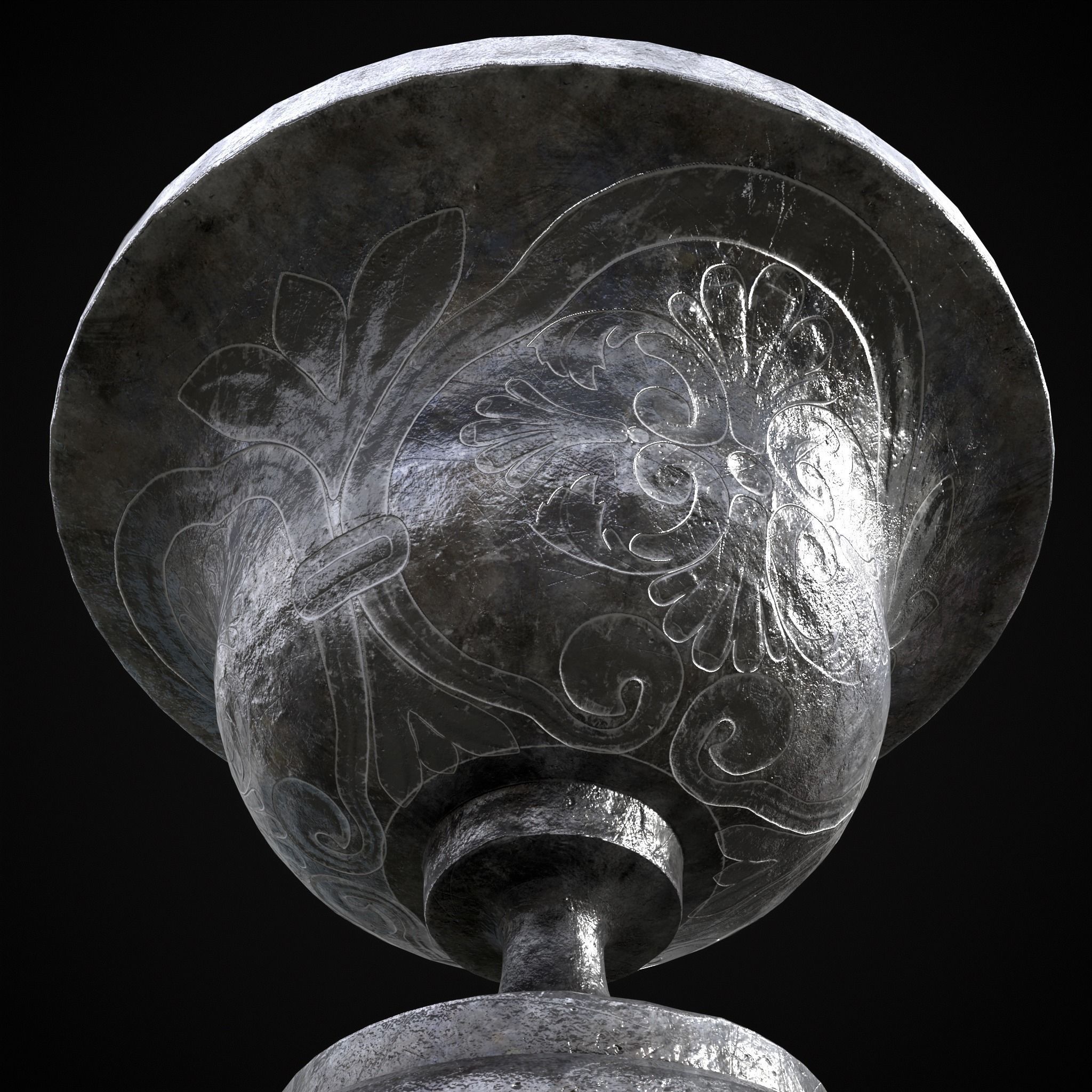 Flowered Iron Vase Low-poly 3D model_9