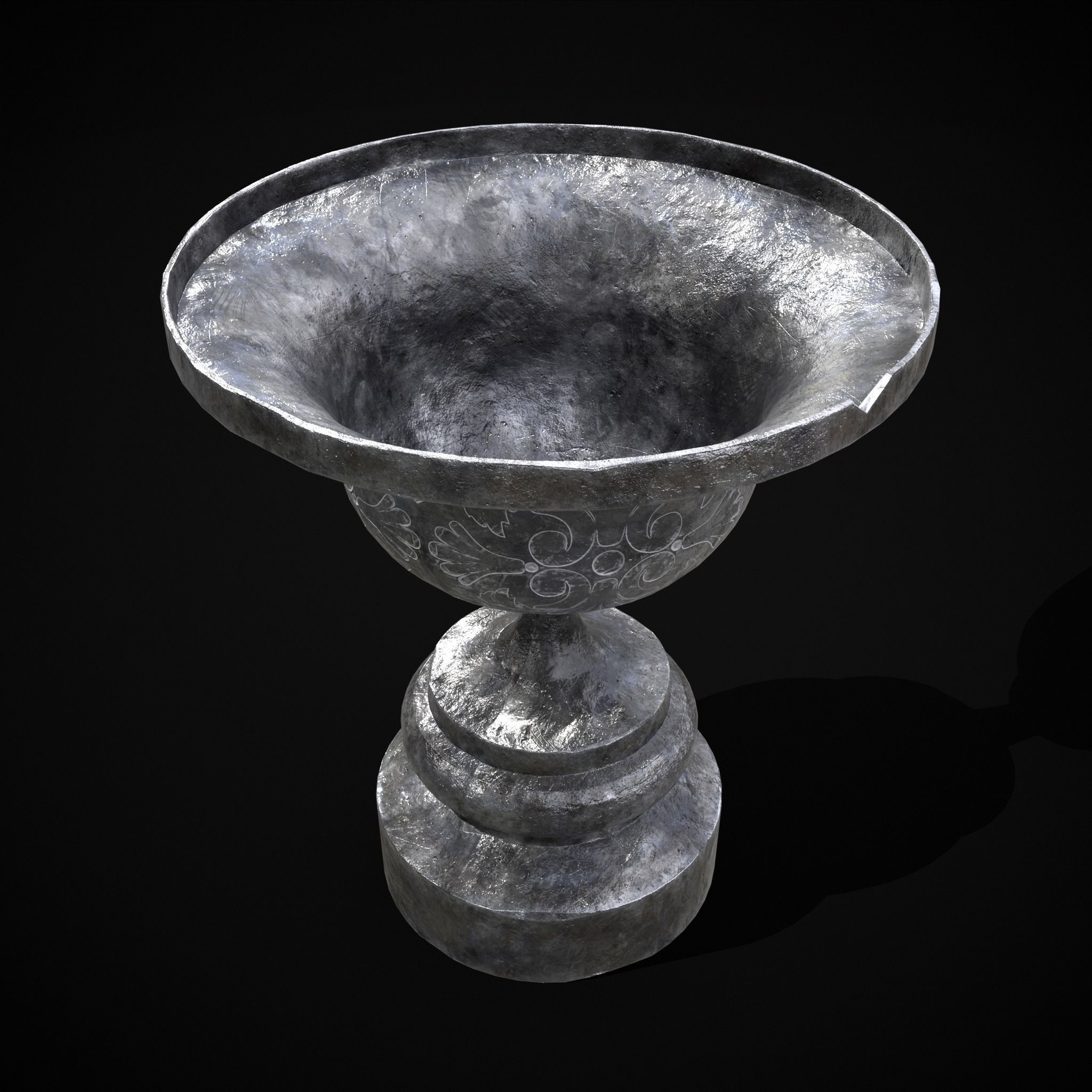 Flowered Iron Vase Low-poly 3D model_3