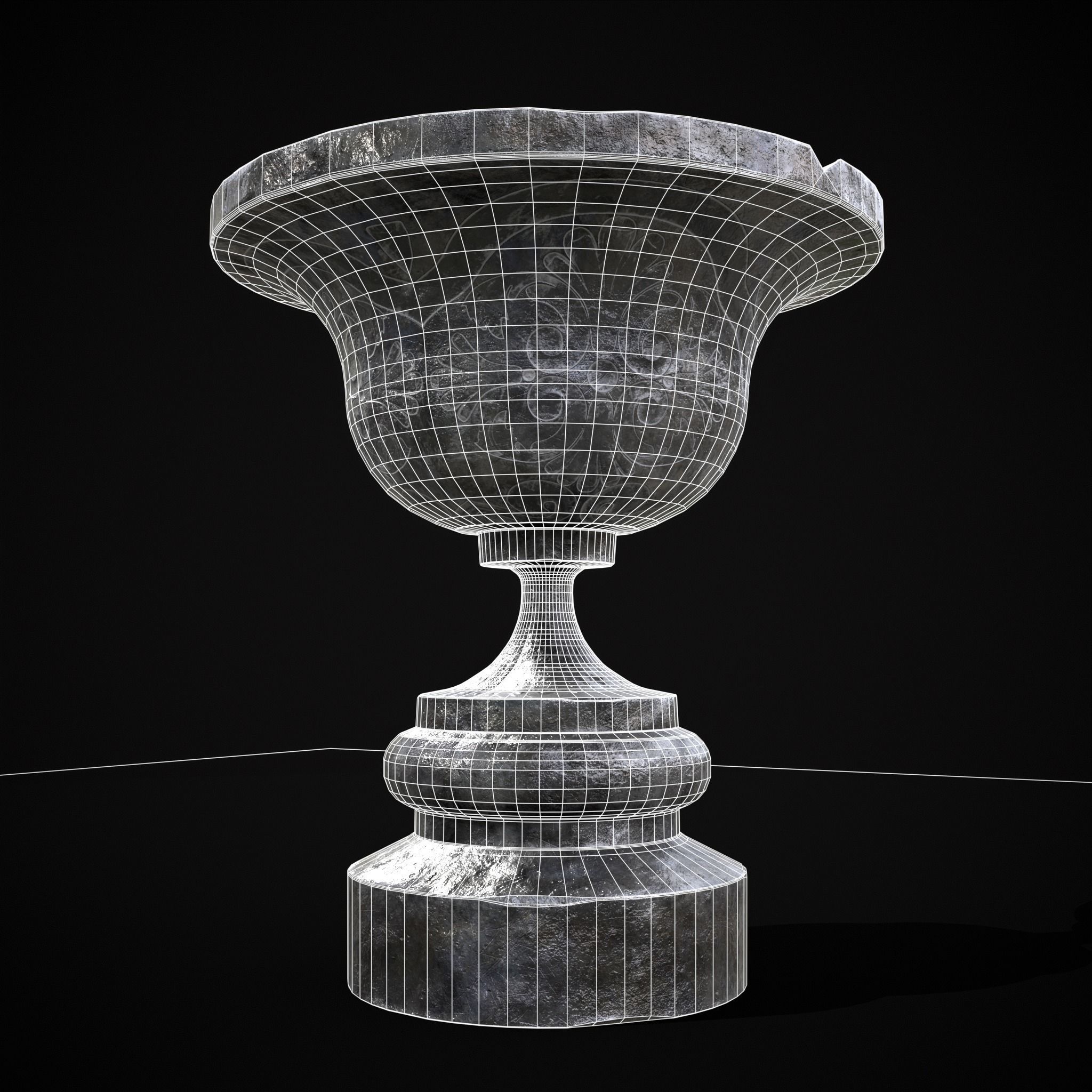 Flowered Iron Vase Low-poly 3D model_2