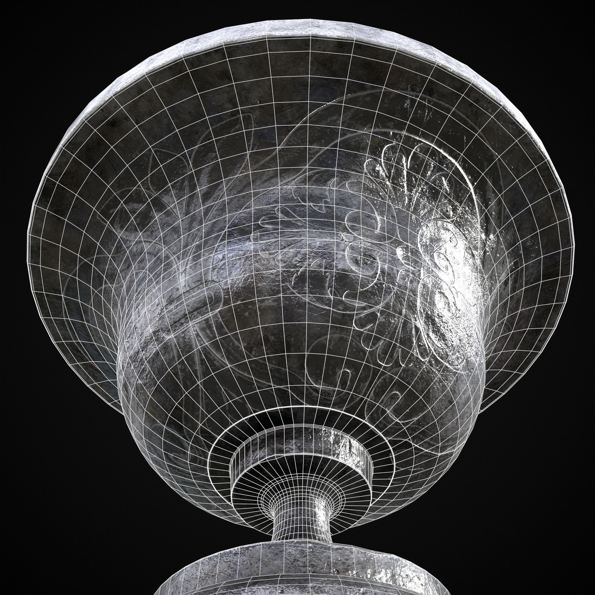 Flowered Iron Vase Low-poly 3D model_10