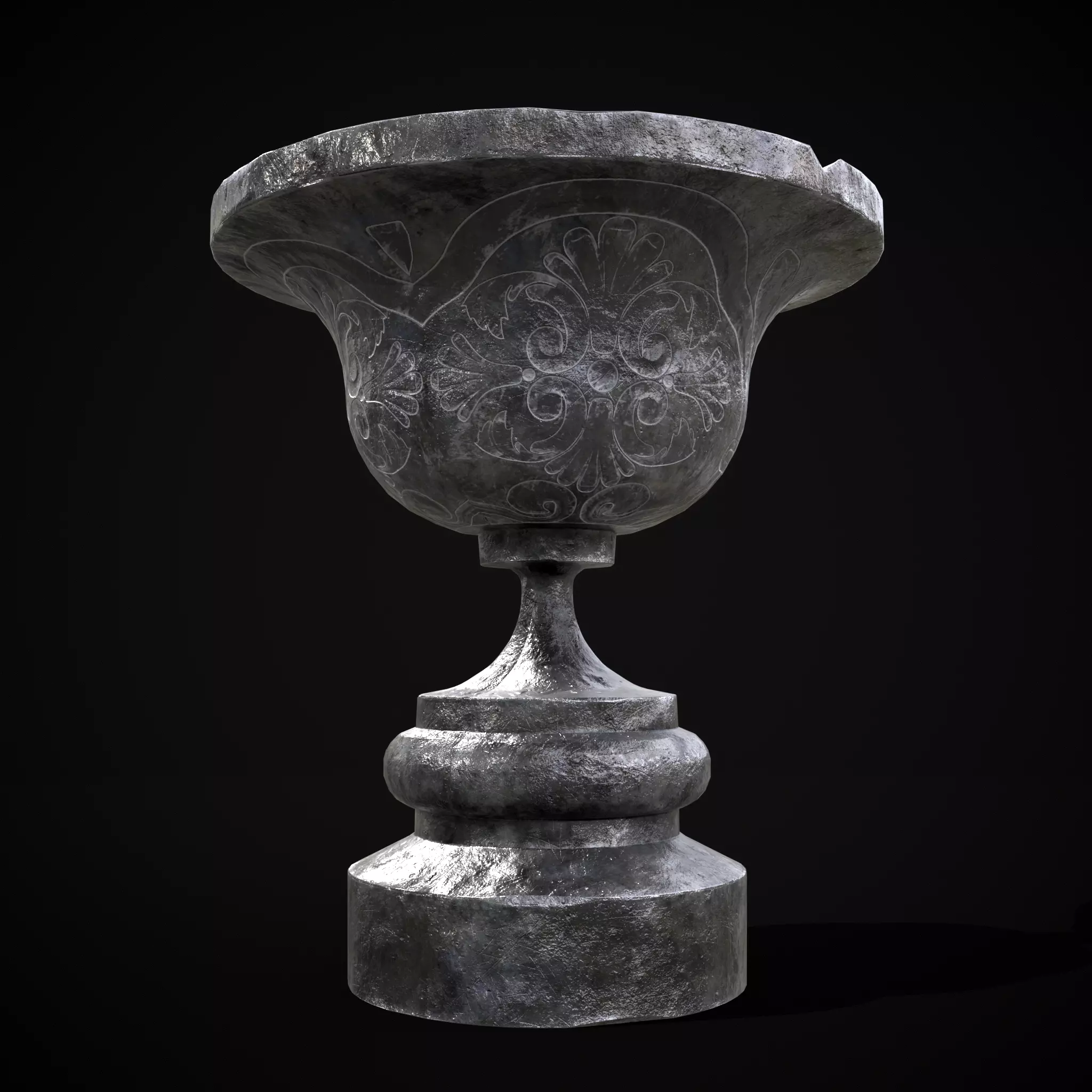 Flowered Iron Vase Low-poly 3D model_0