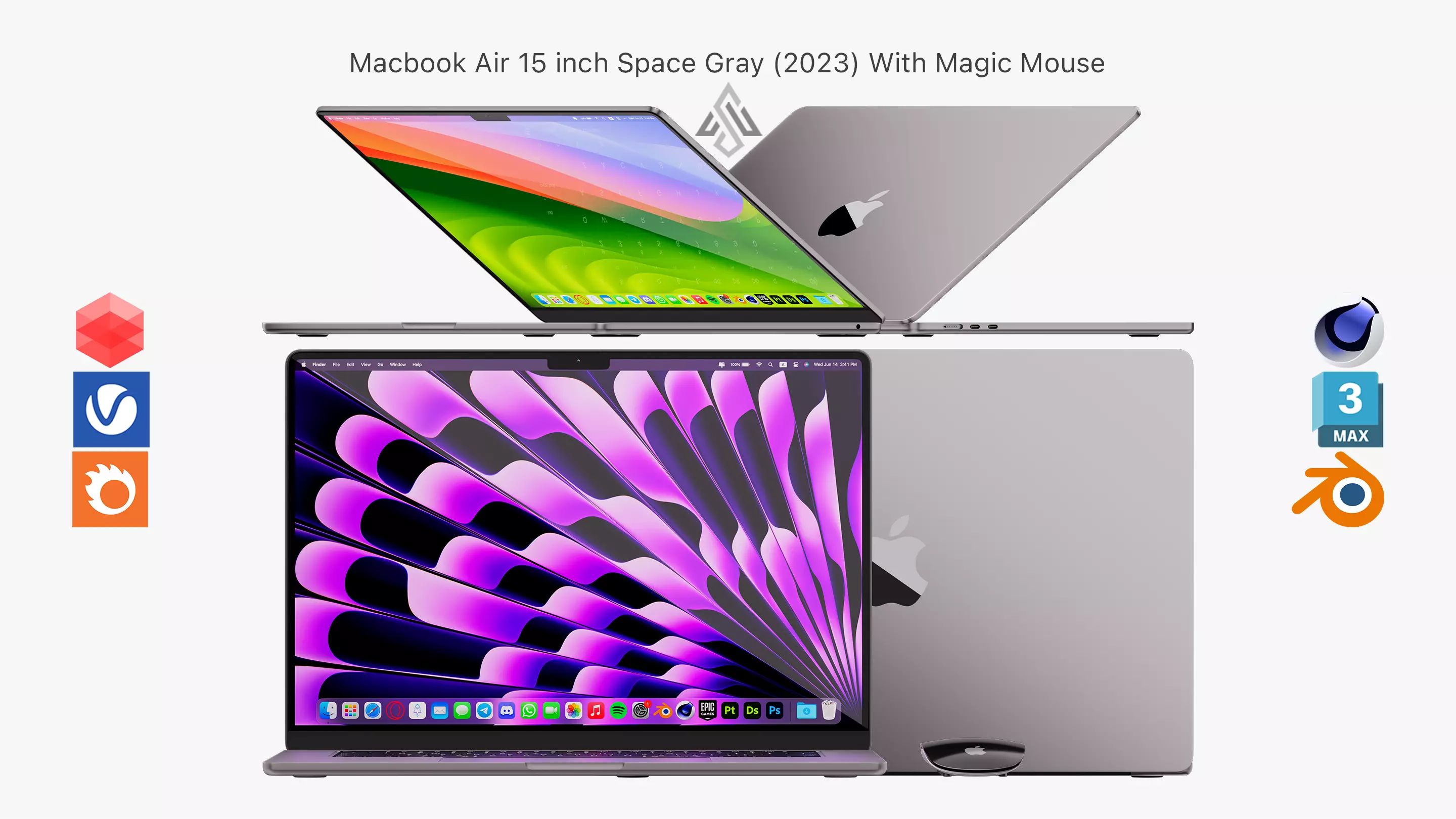 Apple MacBook Air 15 inch Space Gray 2023 With Magic Mouse 3D model_0