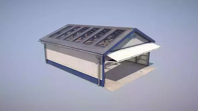 Airfield Hangar 12m Vr2 BLUE Low-poly 3D model