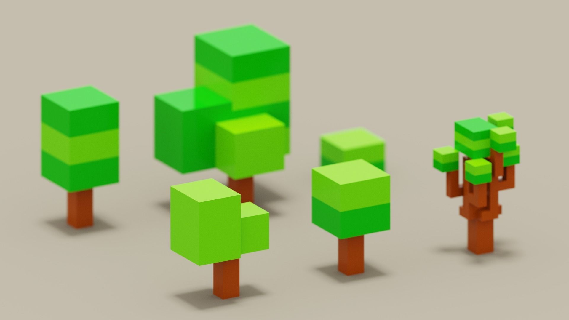 Isometric 3d Tree Set Low-poly 3D model_1