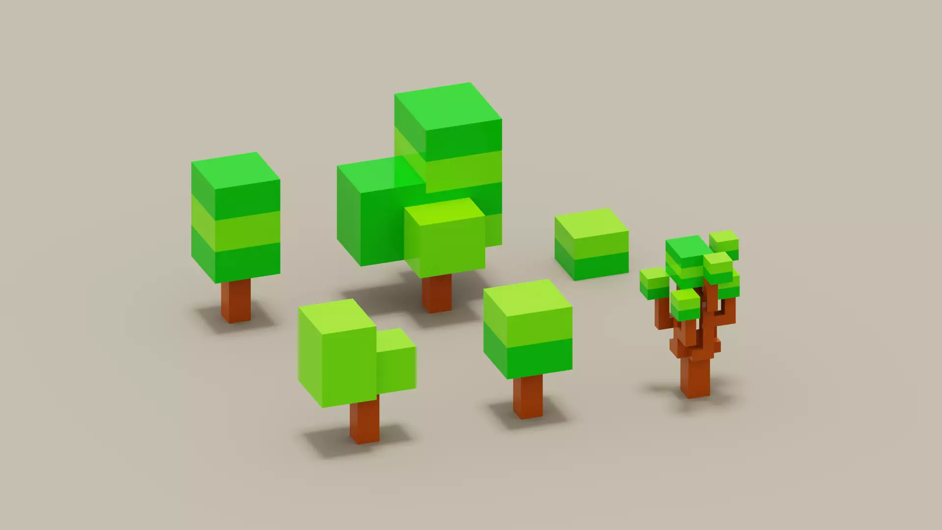Isometric 3d Tree Set Low-poly 3D model_0