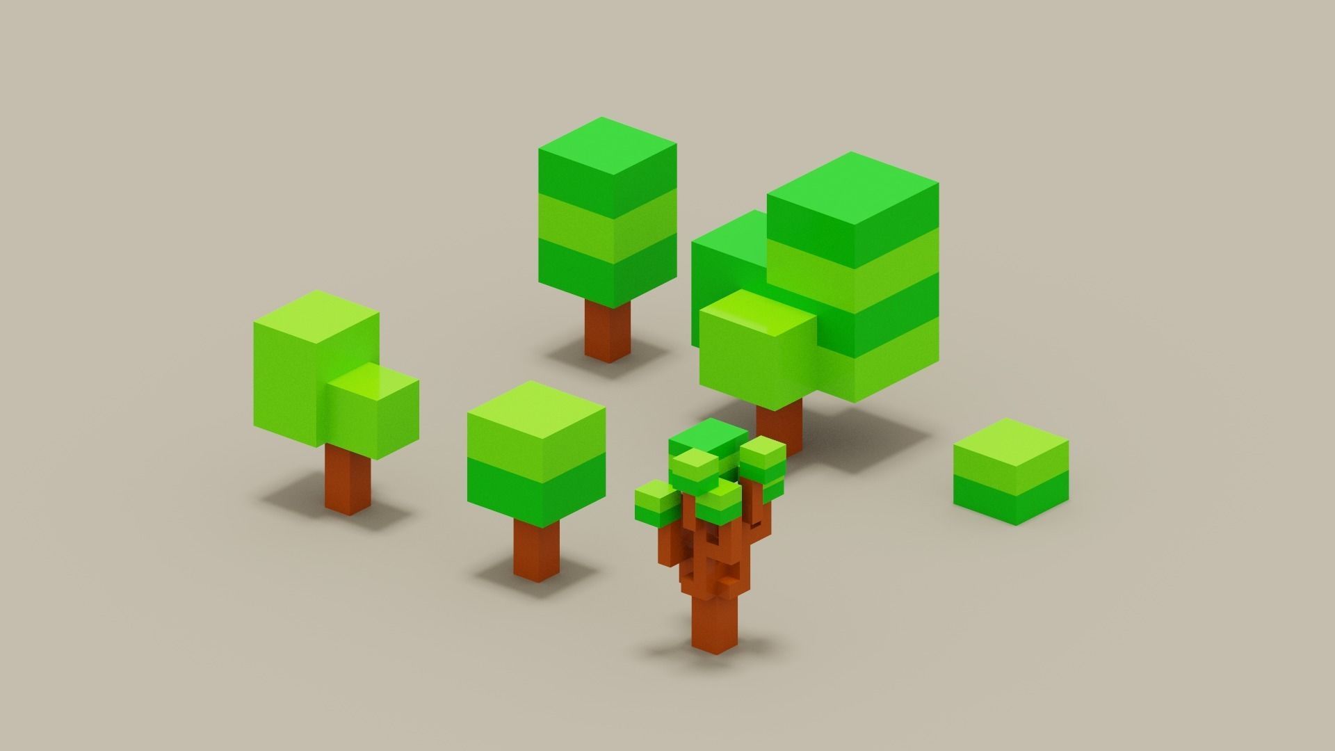 Isometric 3d Tree Set Low-poly 3D model_6