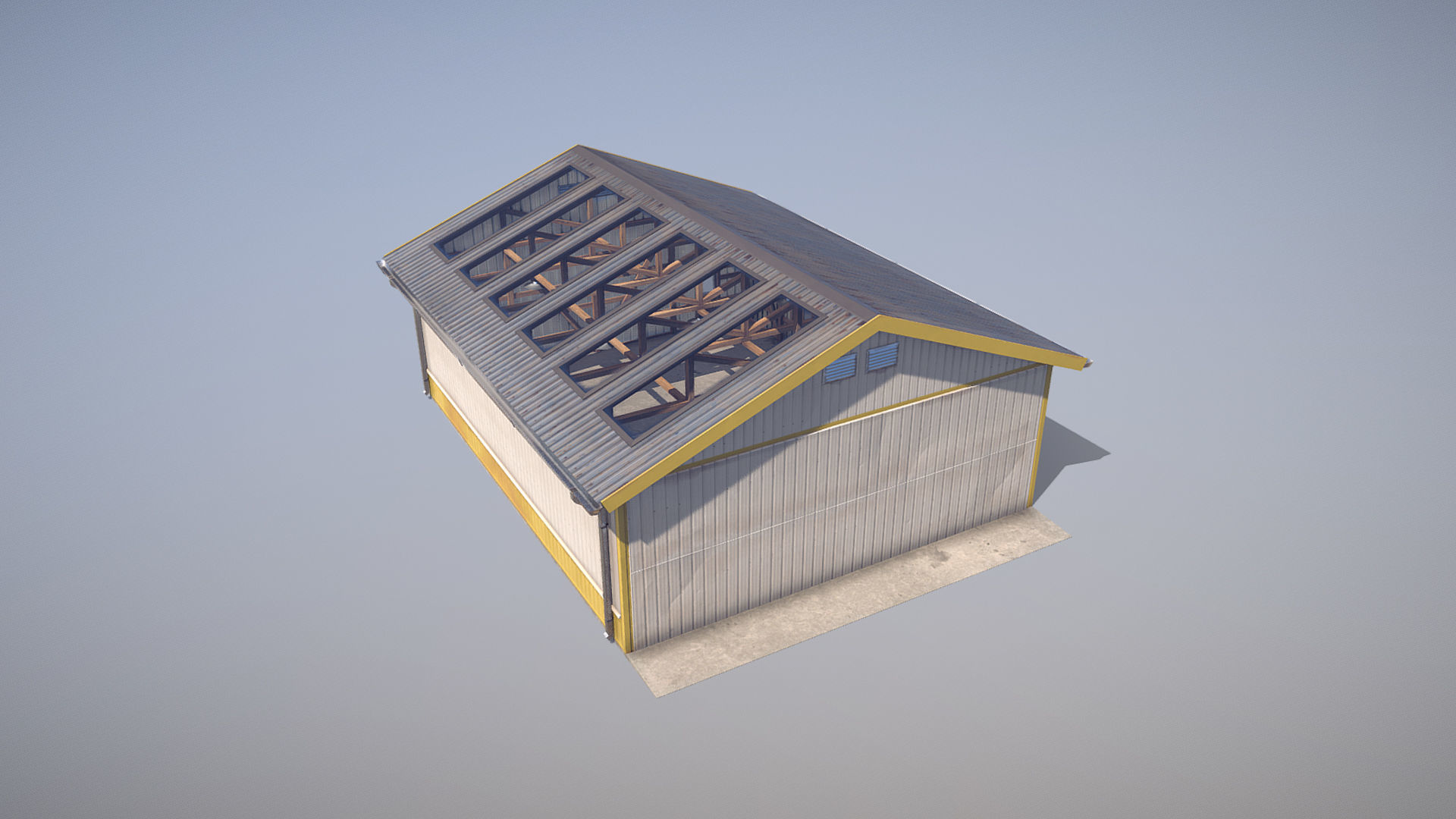 Airfield Hangar 12m Vr2 YELLOW Low-poly 3D model_8