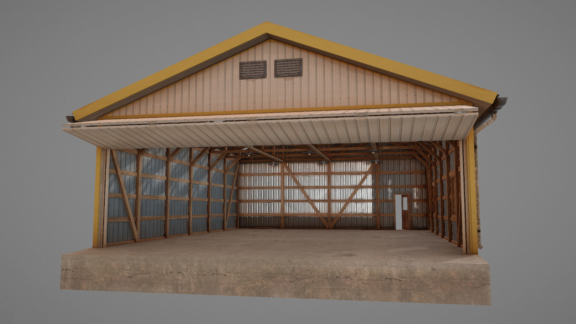 Airfield Hangar 12m Vr2 YELLOW Low-poly 3D model_18