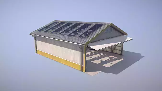 Airfield Hangar 12m Vr2 YELLOW Low-poly 3D model