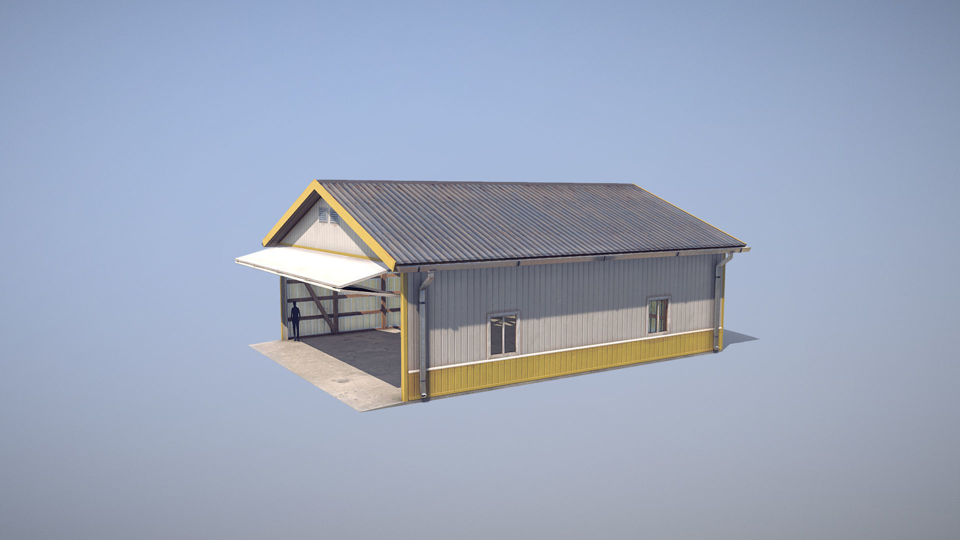 Airfield Hangar 12m Vr2 YELLOW Low-poly 3D model_2