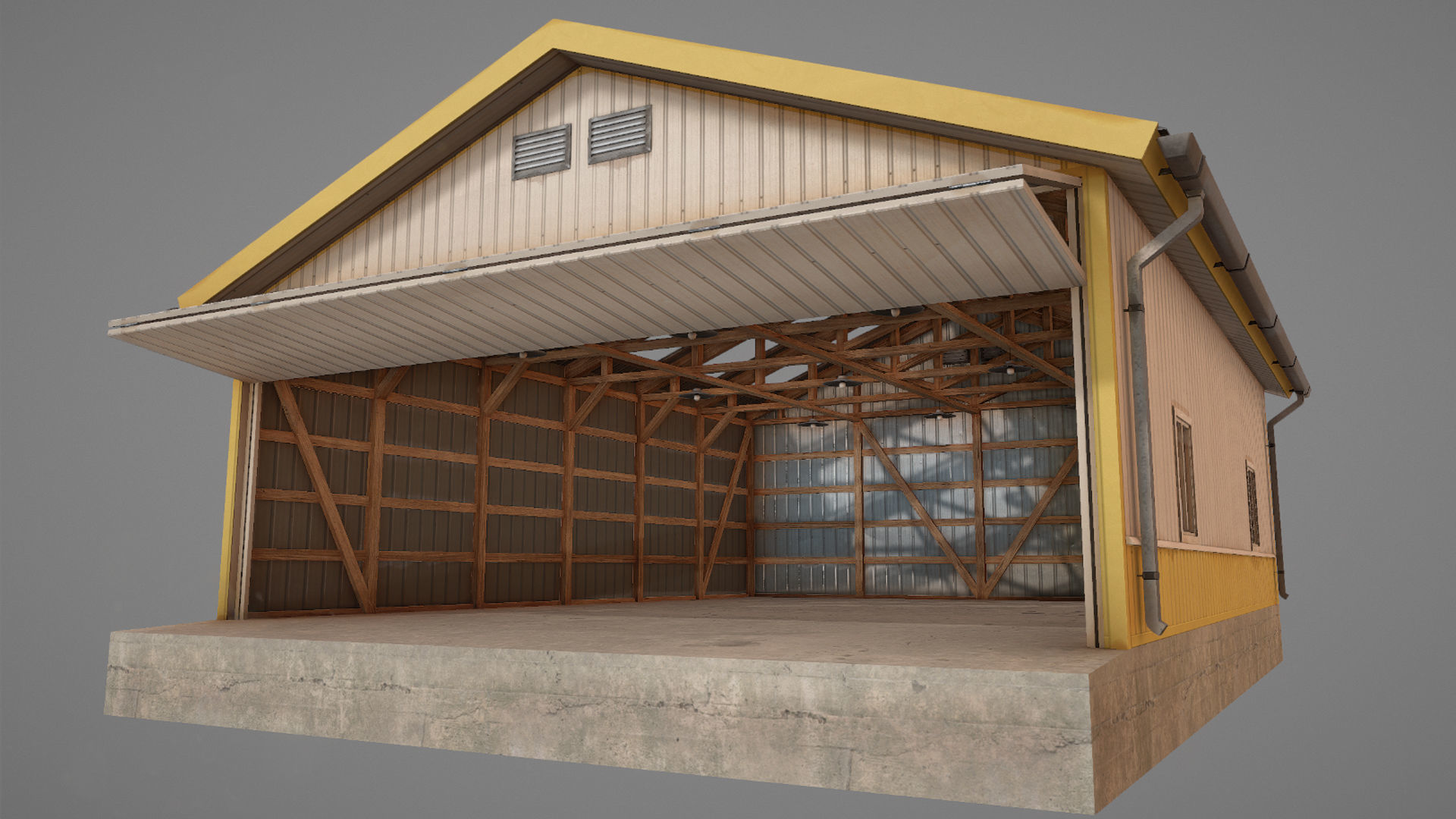 Airfield Hangar 12m Vr2 YELLOW Low-poly 3D model_13