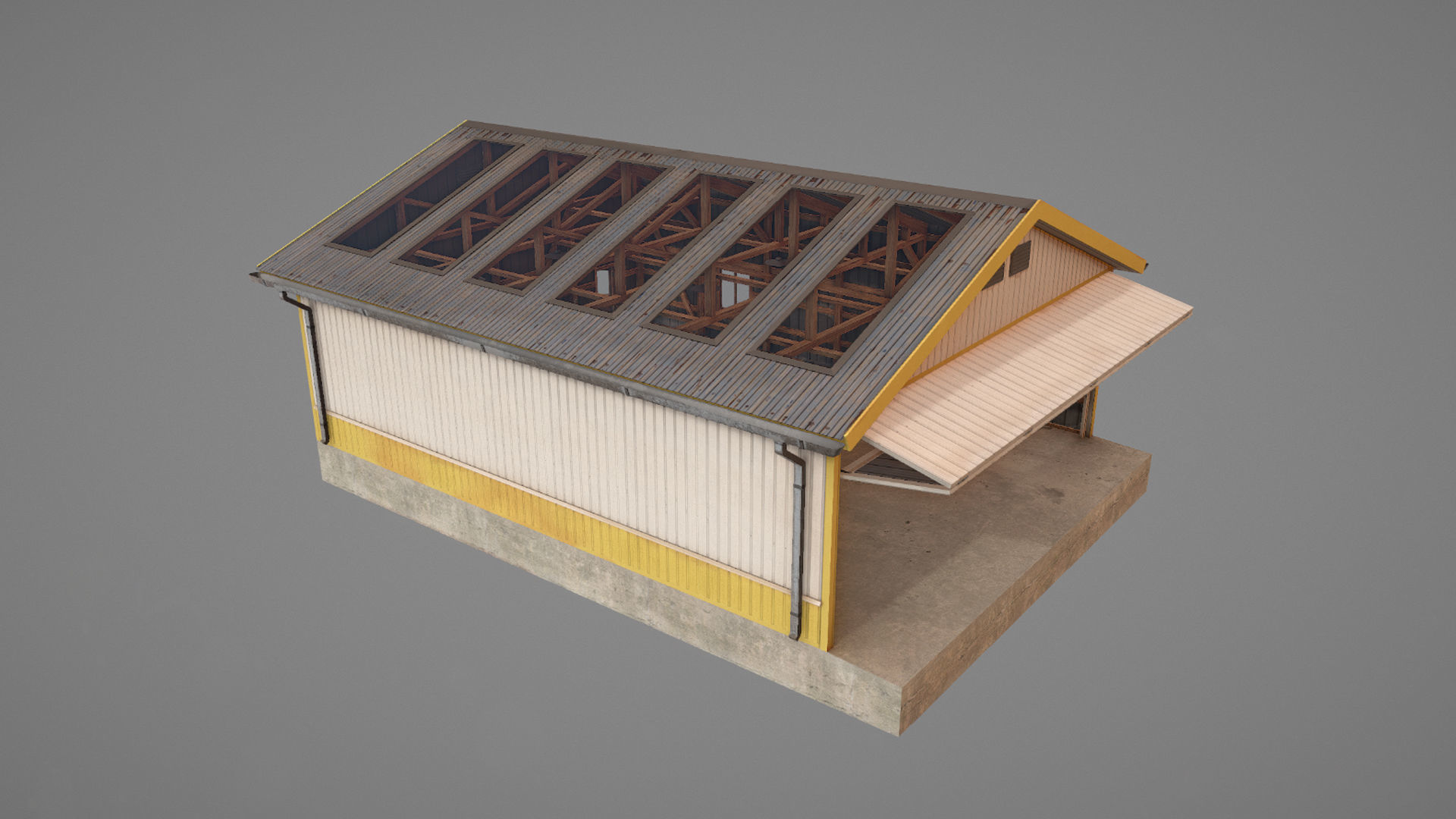 Airfield Hangar 12m Vr2 YELLOW Low-poly 3D model_11