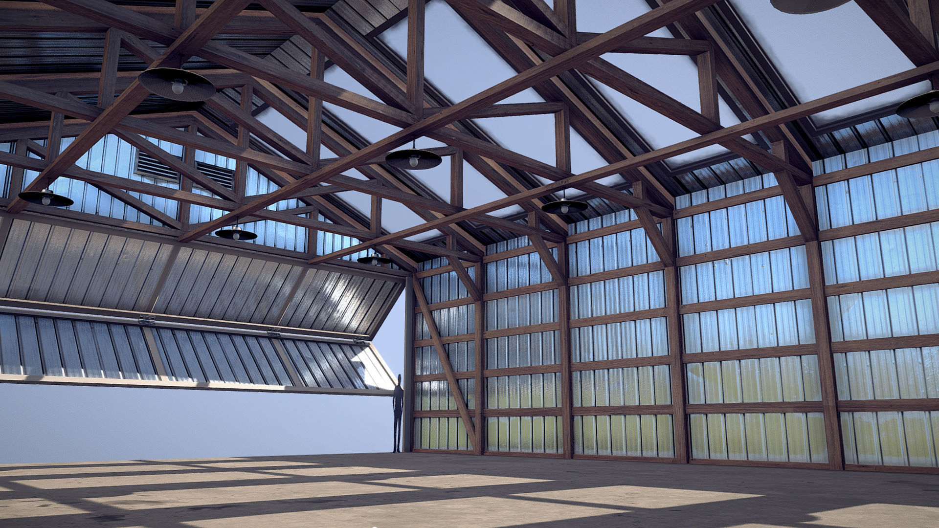 Airfield Hangar 12m Vr2 YELLOW Low-poly 3D model_9