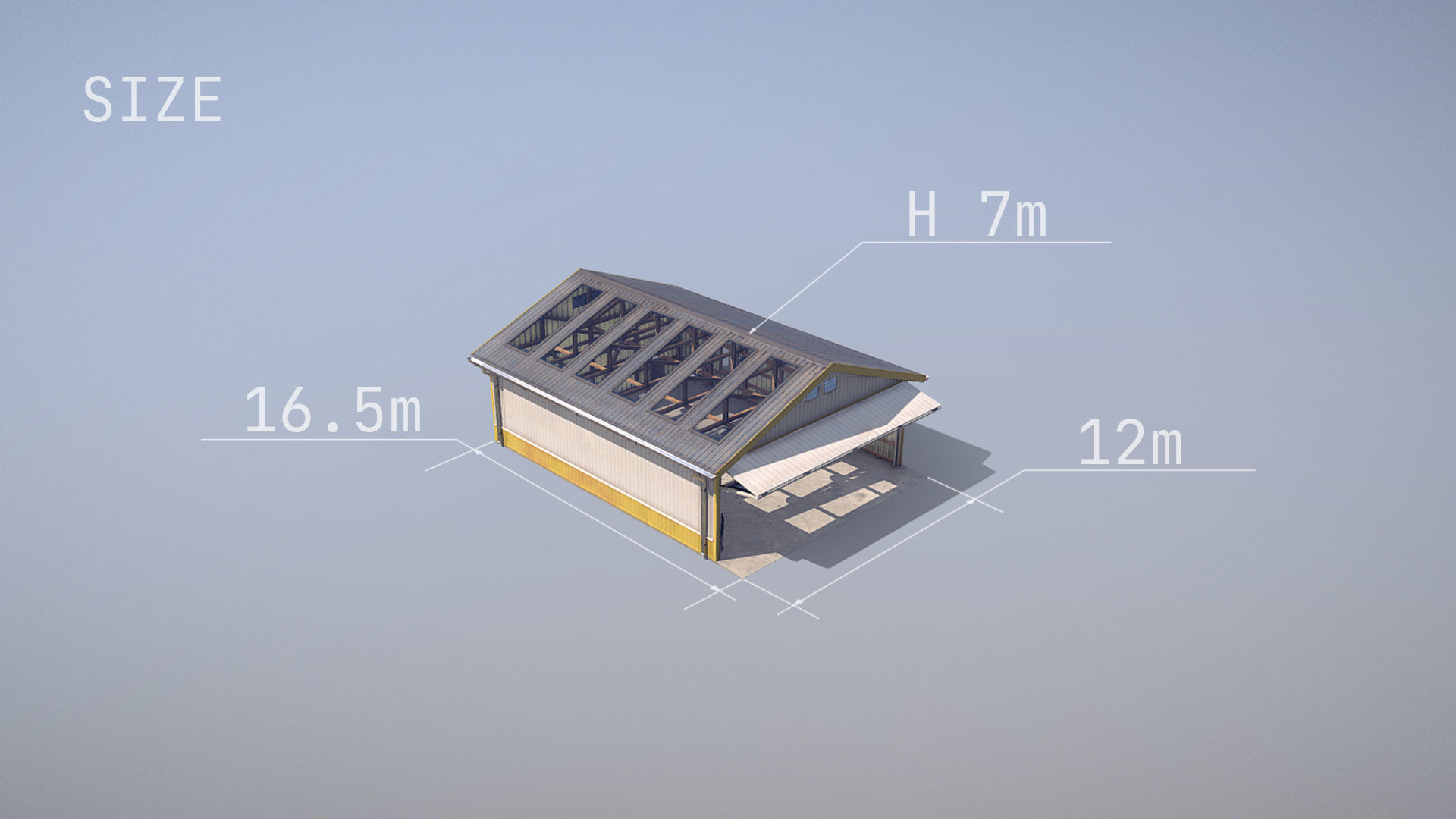 Airfield Hangar 12m Vr2 YELLOW Low-poly 3D model_5