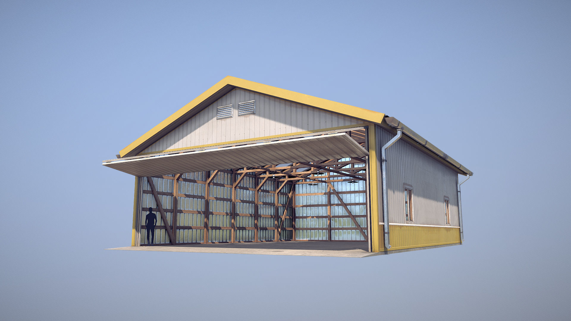 Airfield Hangar 12m Vr2 YELLOW Low-poly 3D model_1