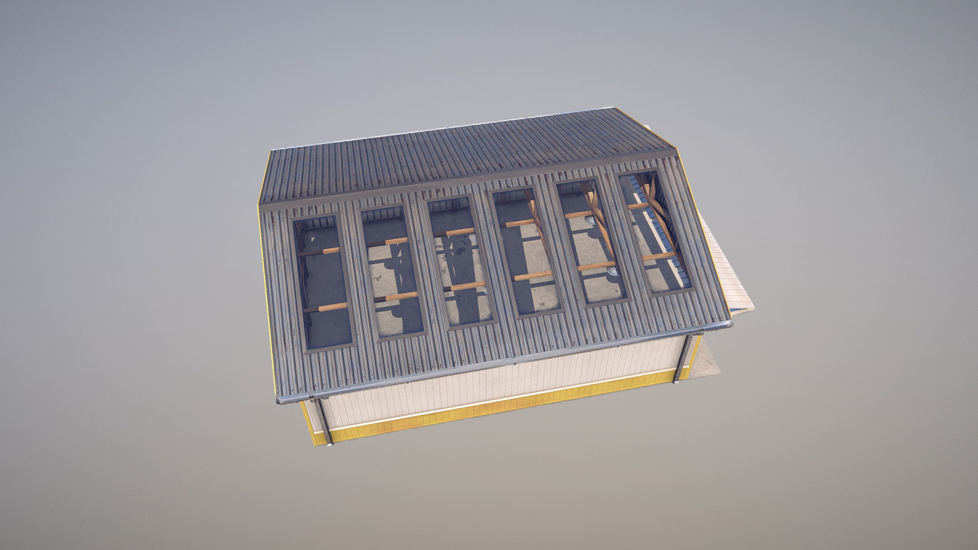 Airfield Hangar 12m Vr2 YELLOW Low-poly 3D model_4