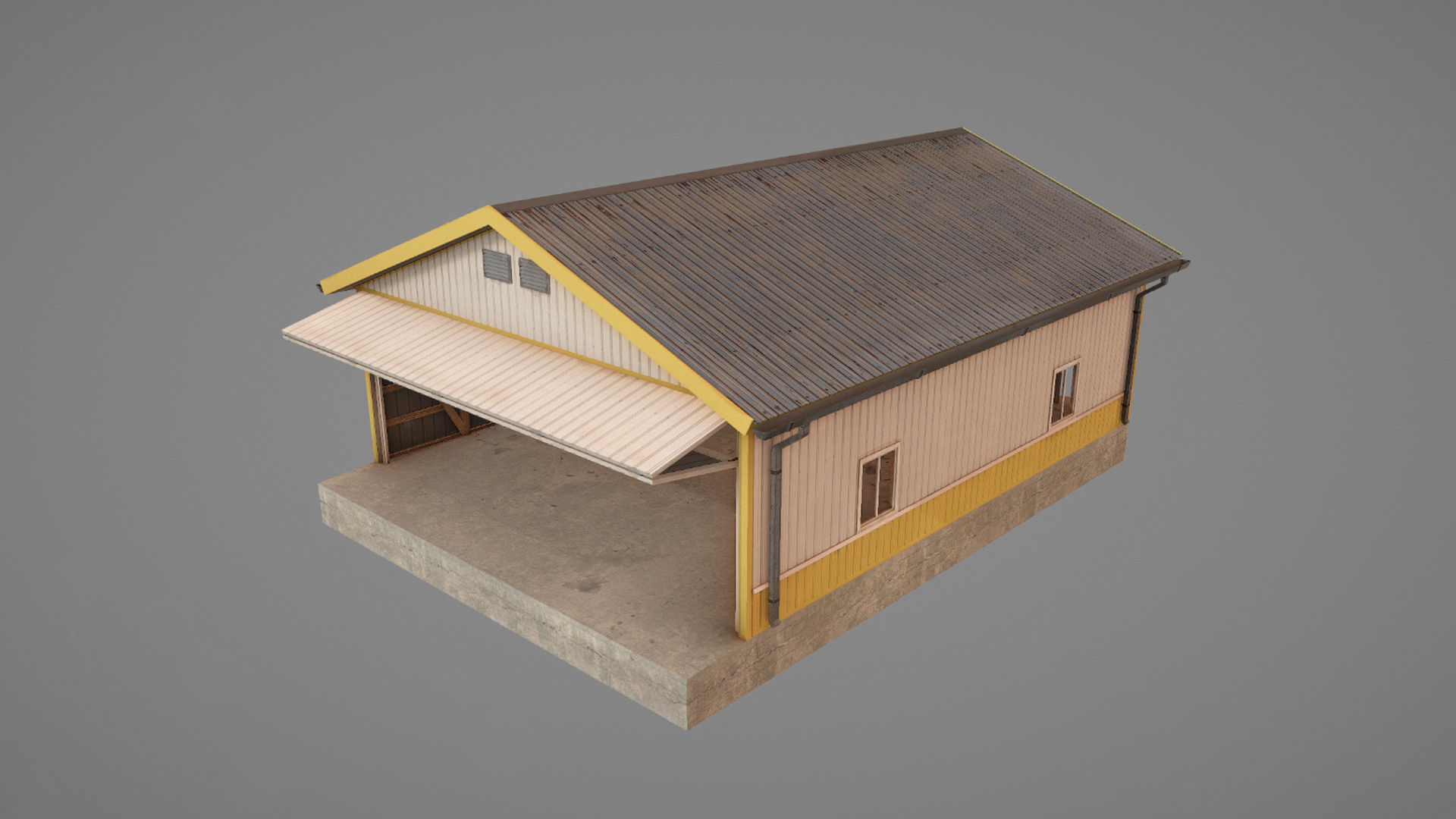 Airfield Hangar 12m Vr2 YELLOW Low-poly 3D model_12