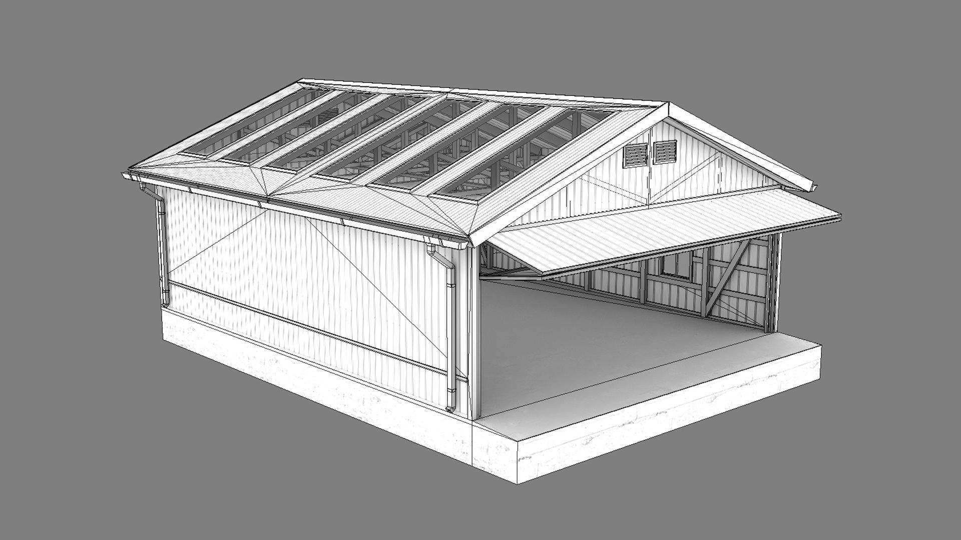 Airfield Hangar 12m Vr2 YELLOW Low-poly 3D model_21