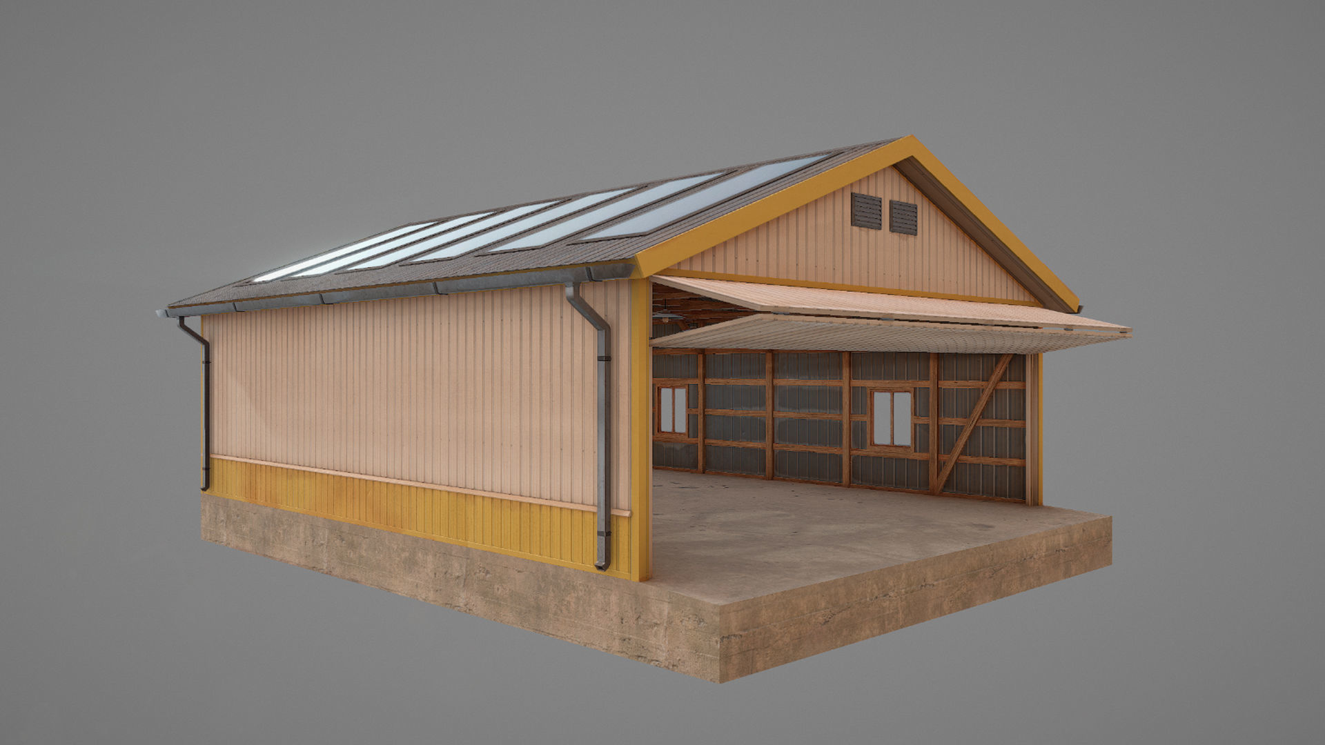 Airfield Hangar 12m Vr2 YELLOW Low-poly 3D model_20