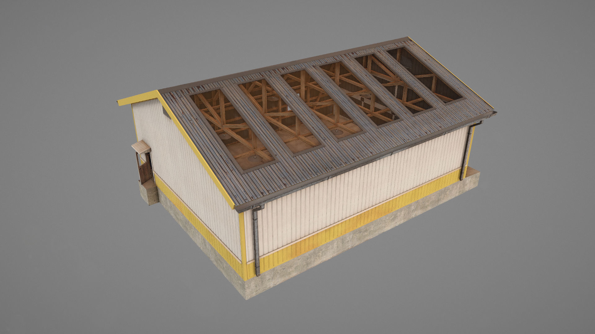 Airfield Hangar 12m Vr2 YELLOW Low-poly 3D model_15